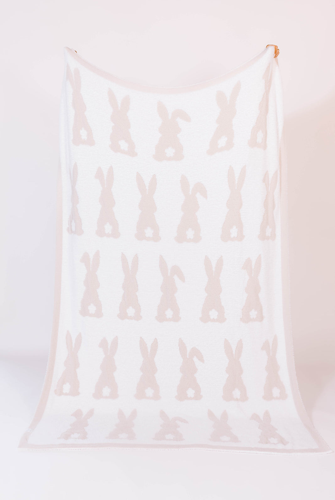 60*80 blanket with white bunny pattern on a white background