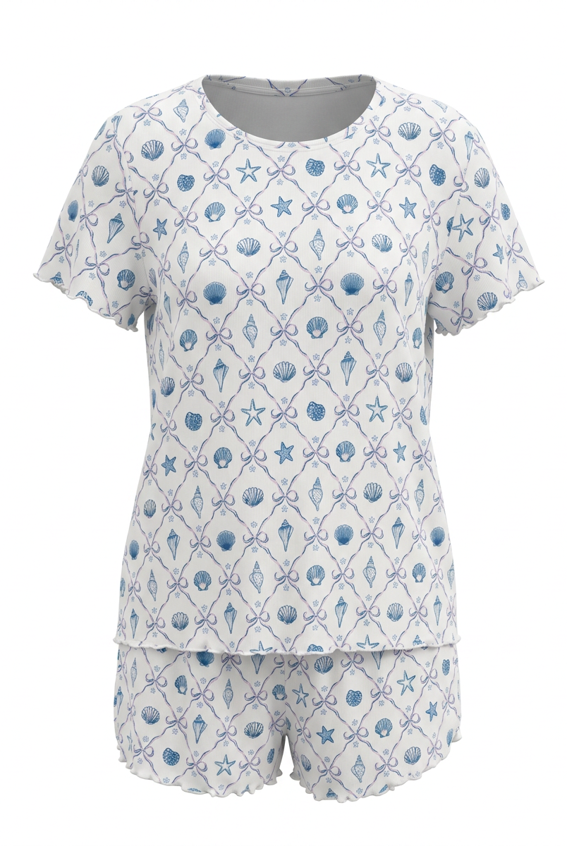 mock up of shell print design with bow and shell detail