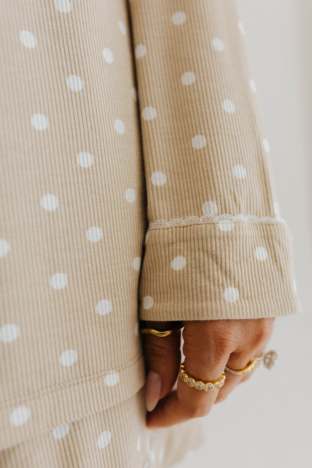 sleeve of the lace polka dot pajamas