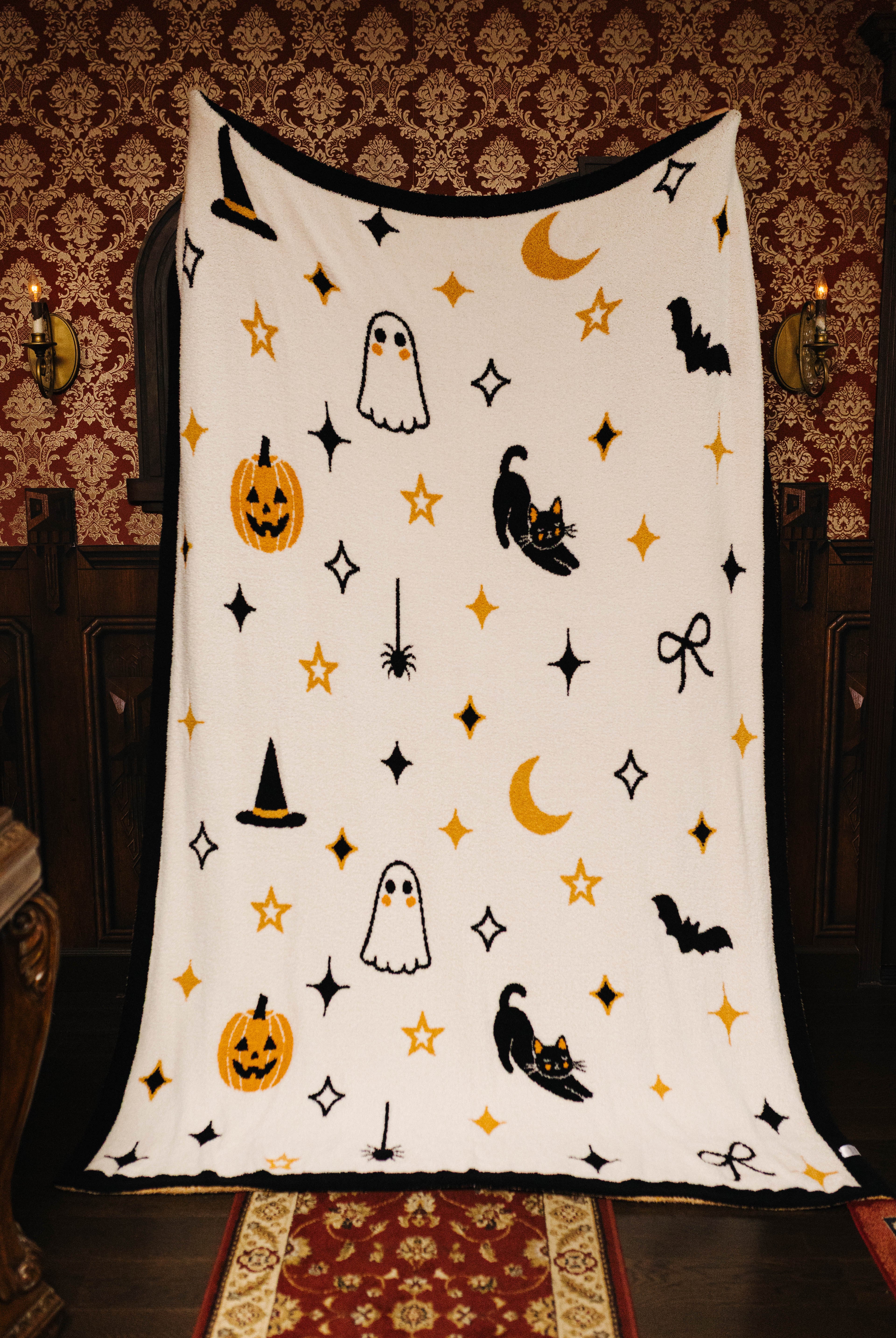 Halloween Icon Print blanket held open to show its full design
