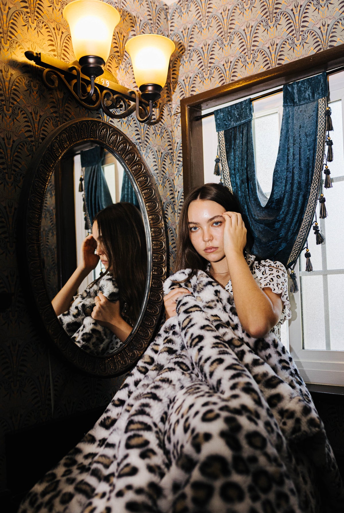 Leopard Faux Fur Blanket 60x80 shown from an alternate angle