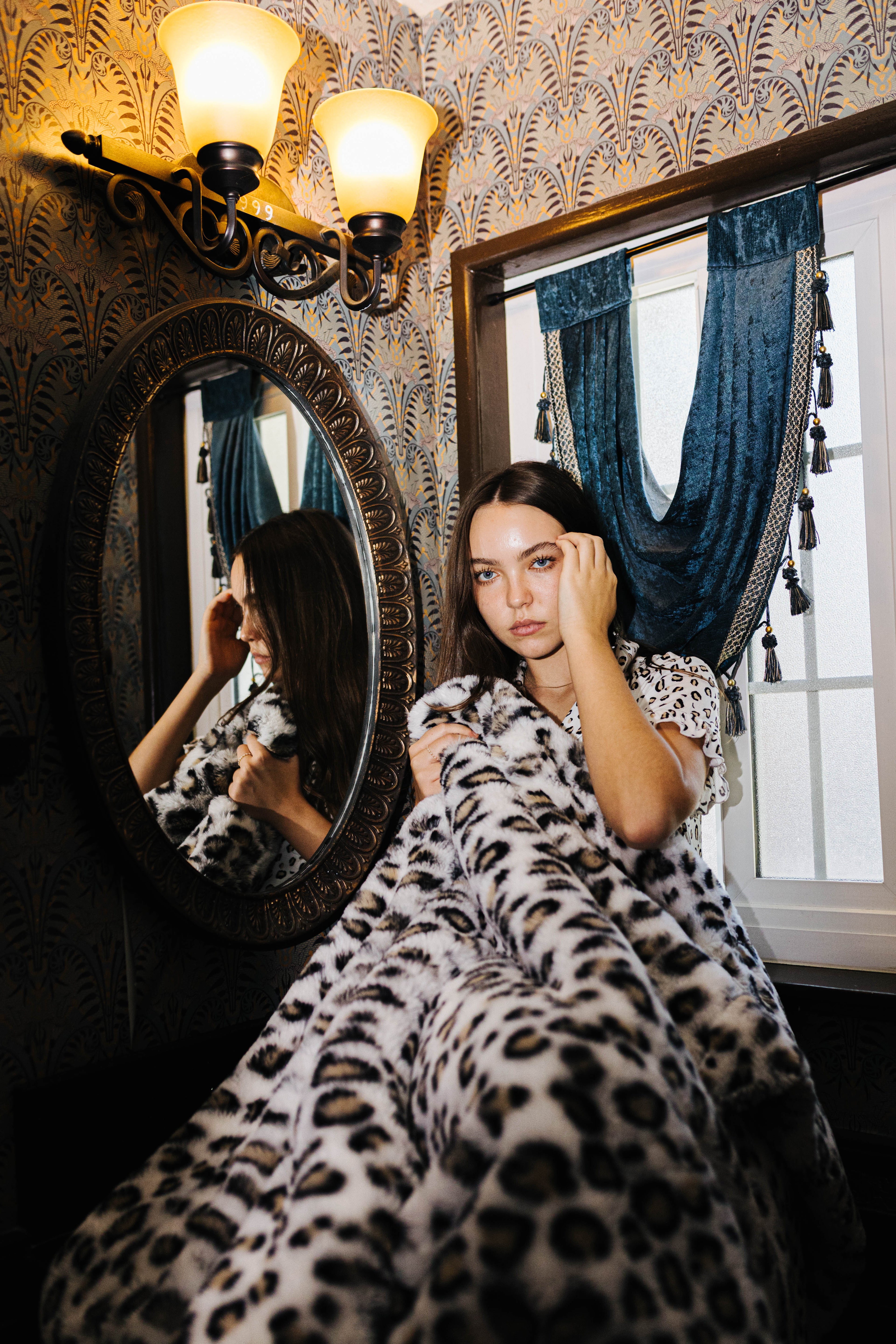 Leopard Faux Fur Blanket 60x80 shown from an alternate angle