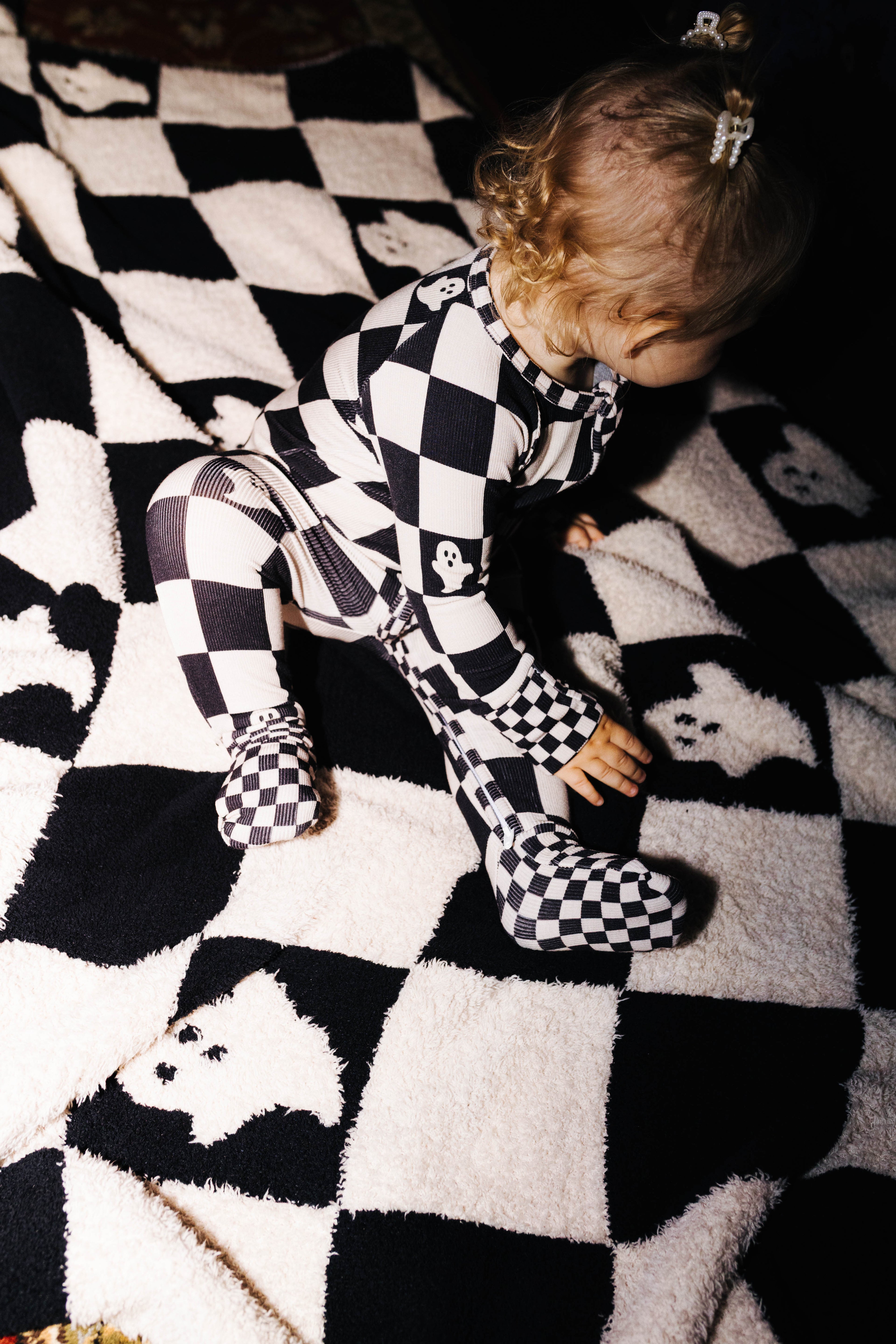 Baby Ghost Check Ribbed Zip Pajamas shown from an alternate angle