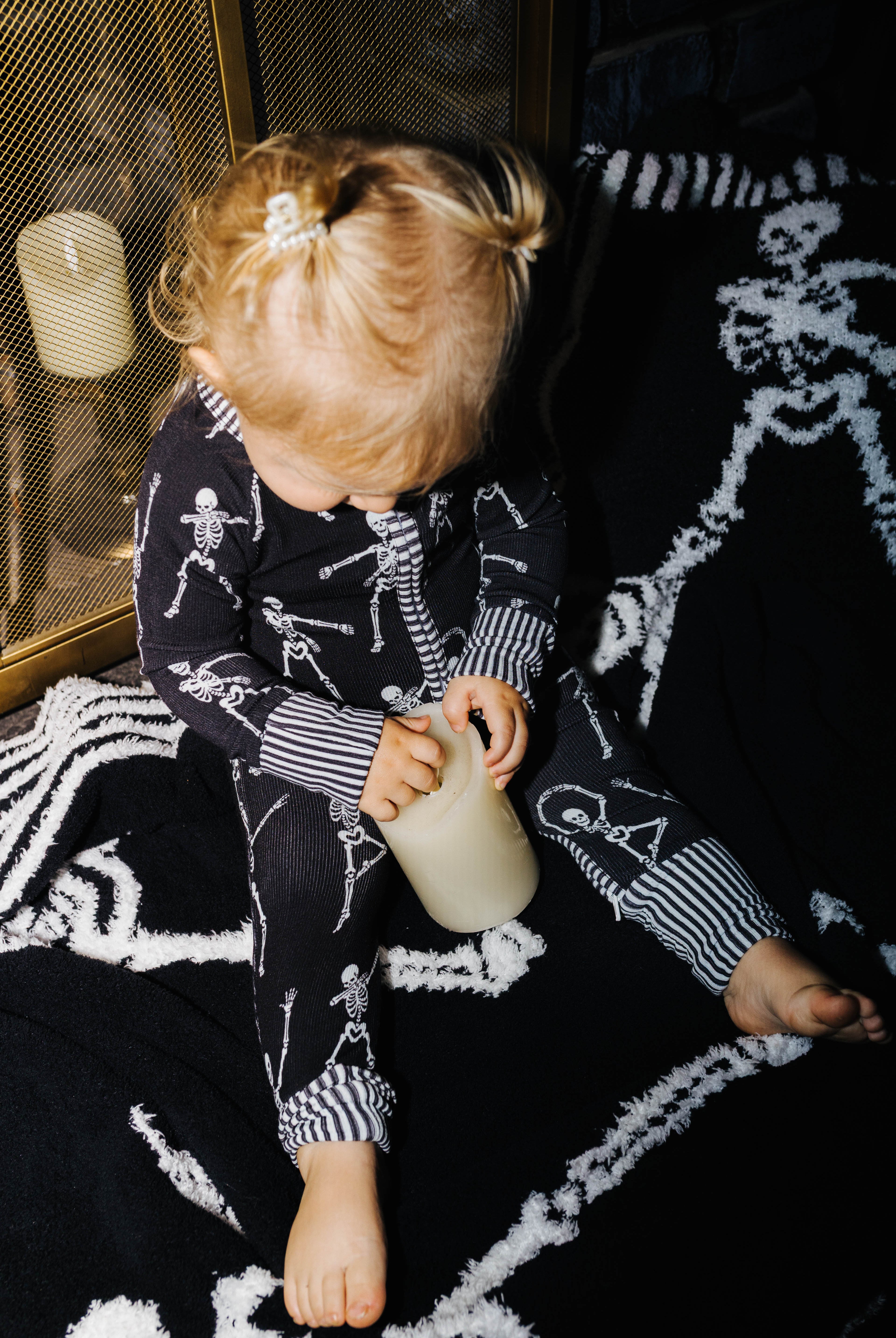 Baby Skelly Ribbed Zip Pajamas shown from an alternate angle