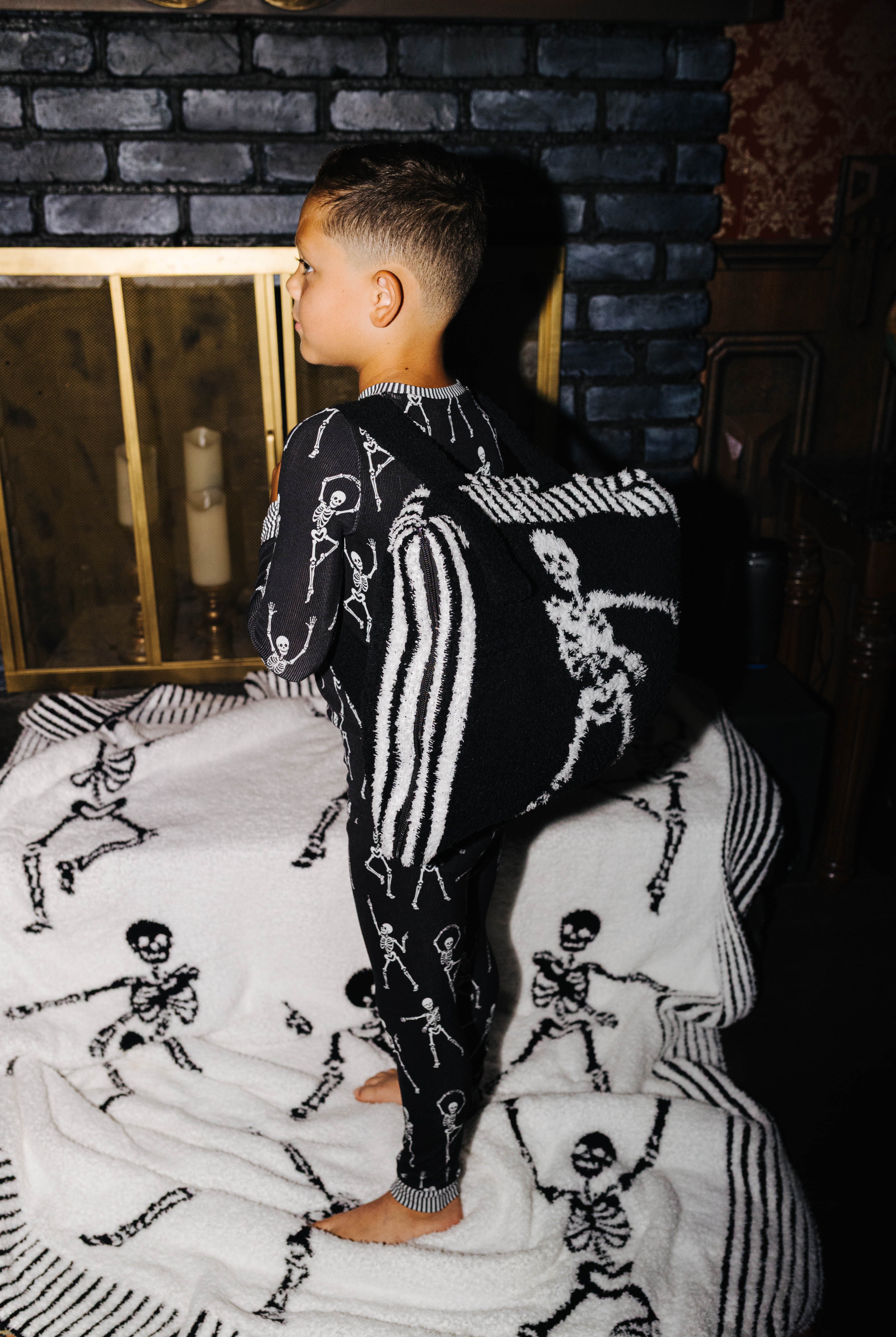 Kid Skelly Ribbed Pajama Set shown from an alternate angle