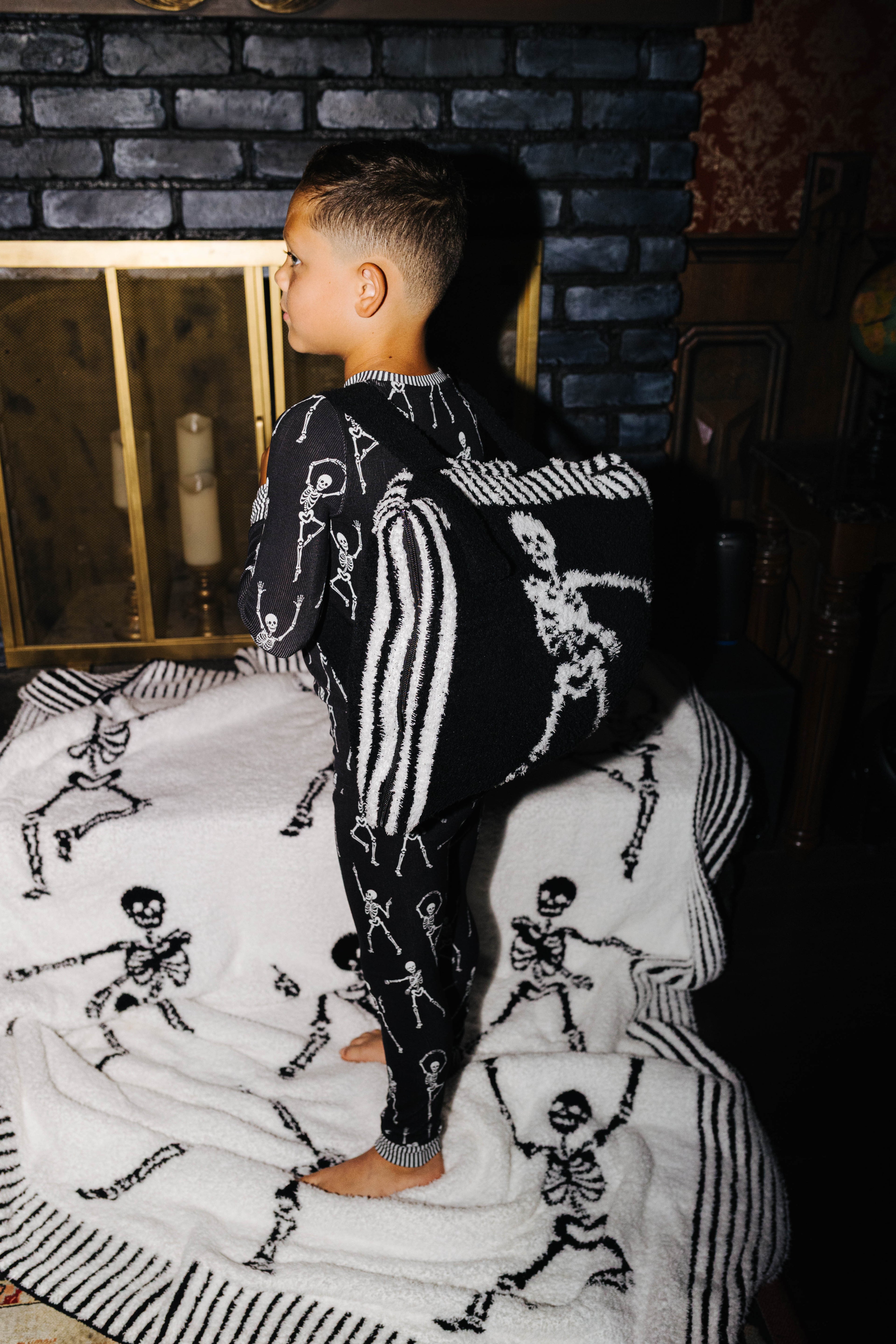 Kid Skelly Ribbed Pajama Set shown from an alternate angle