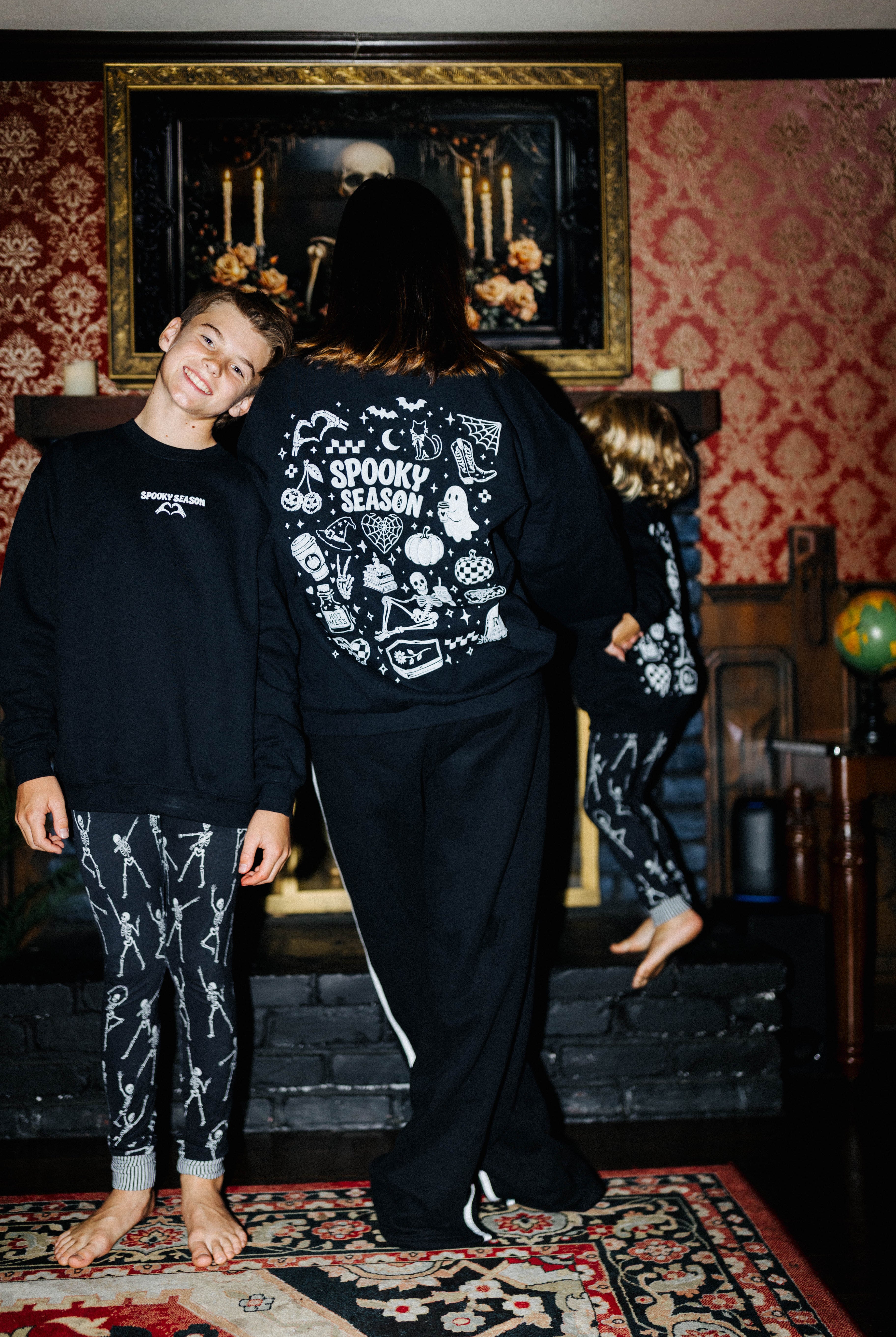 Kid Spooky Season Sweatshirt shown in a second full length view