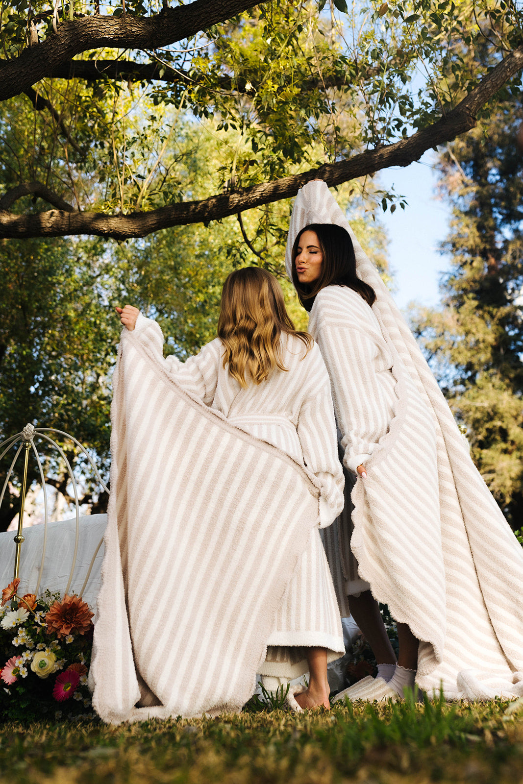 Krista and kolly posing with their matching blankets