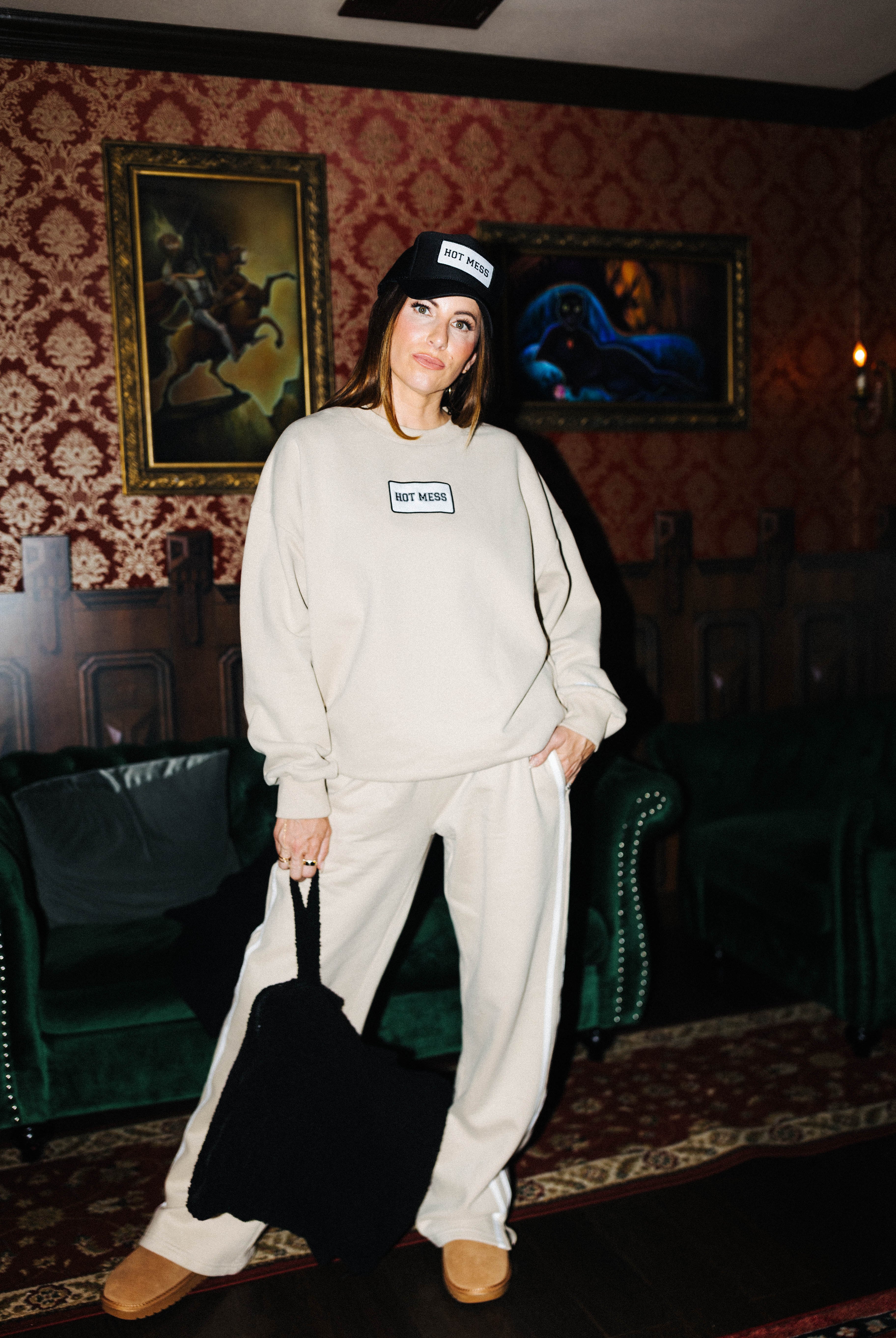 Tan 100% Cotton Sweatpants shown from an alternate angle
