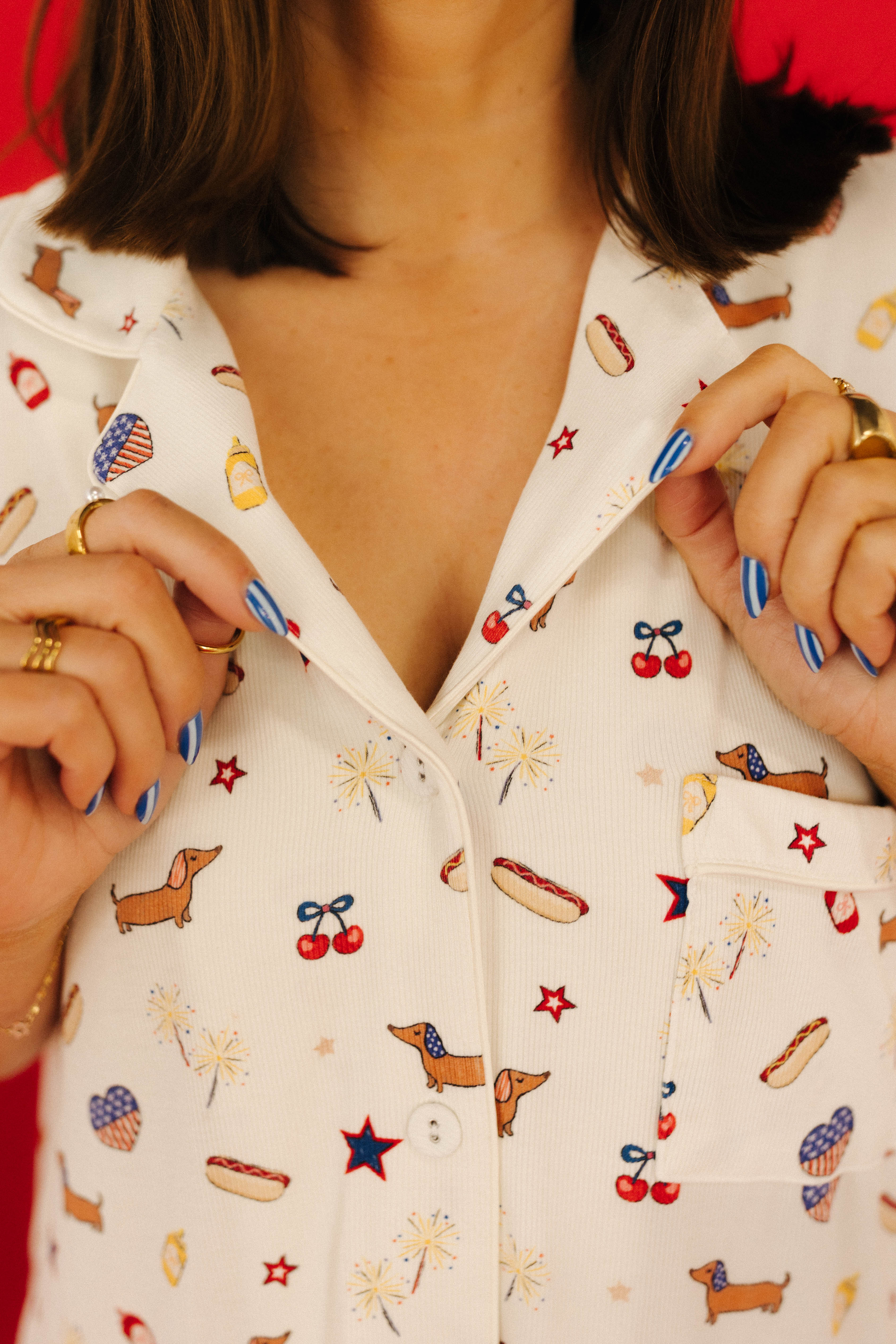 pjs with multiple icons like hot dogs, cherries, wiener dogs, and fireworks
