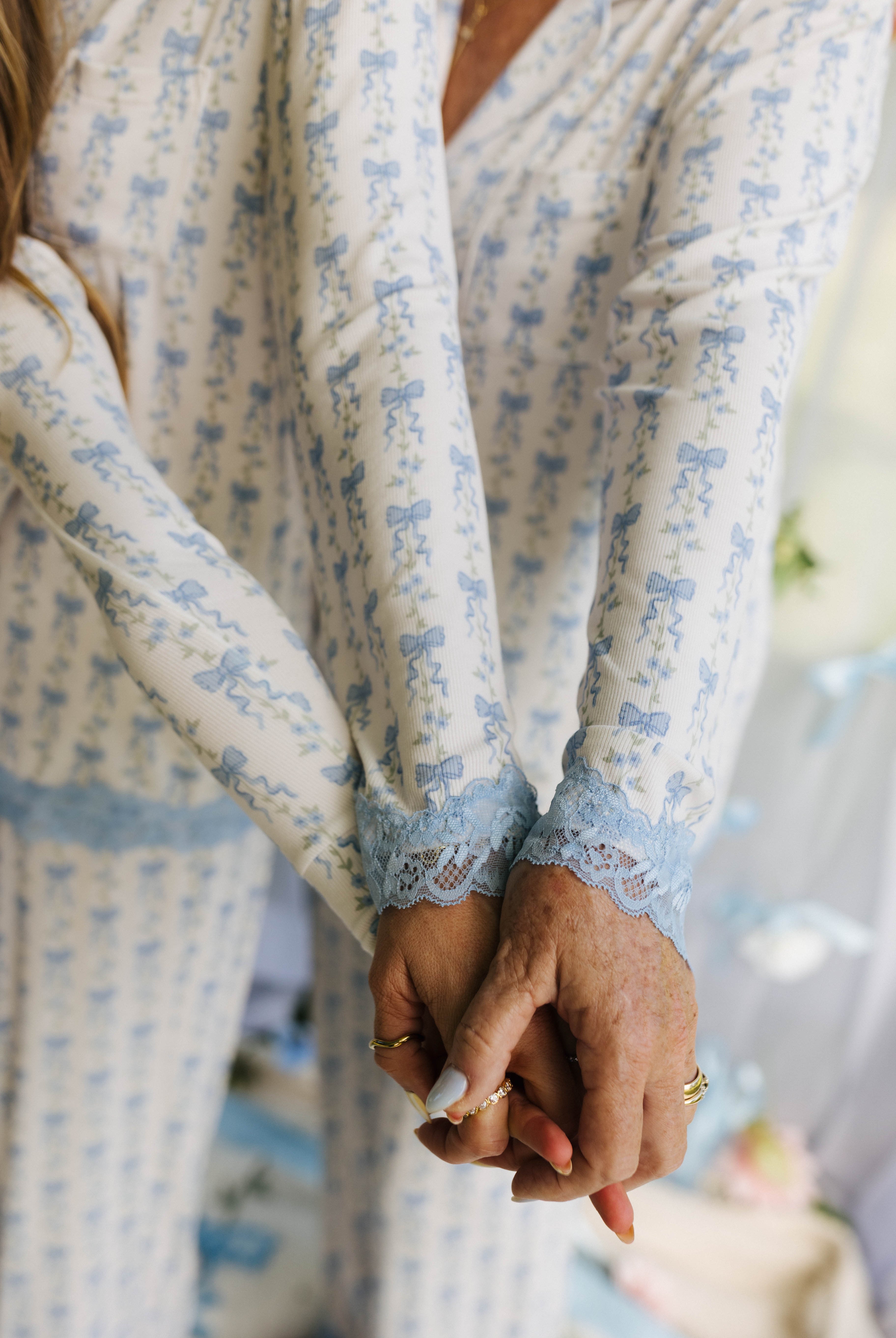 details of the floral bow lace up close