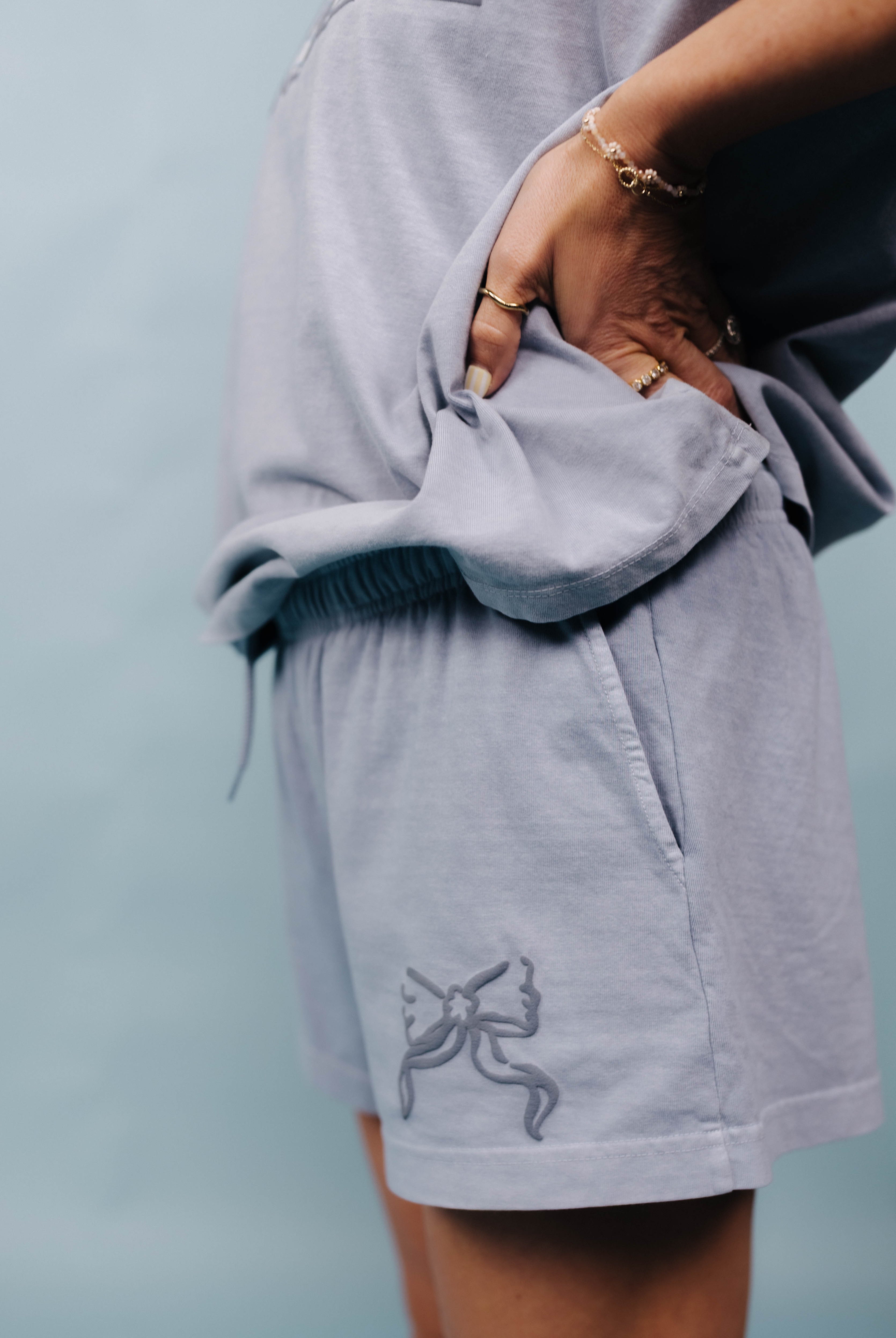 showing the side profile of the shorts