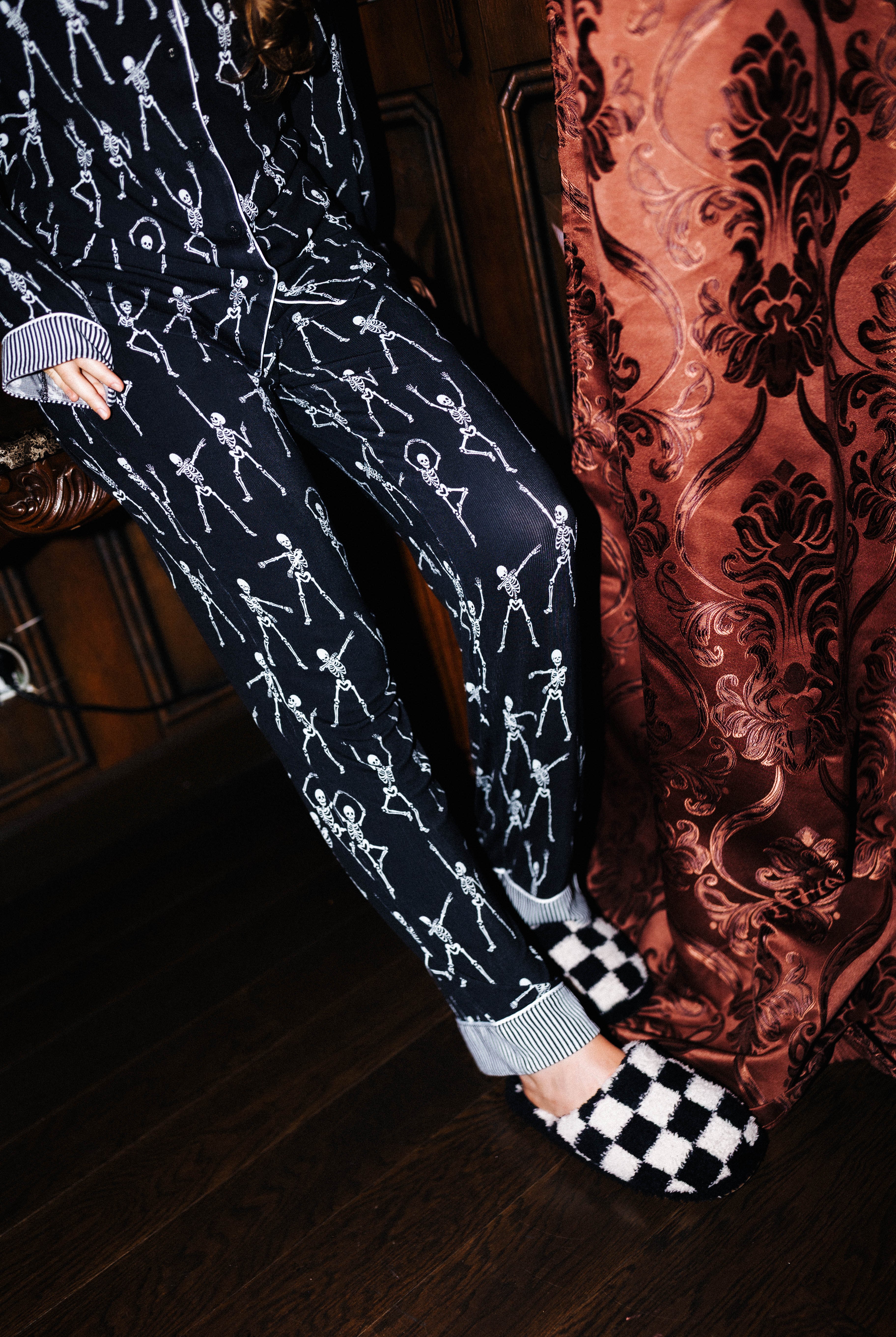 Adult Skelly Ribbed Pajama Set (Pockets) shown in a closer detail view