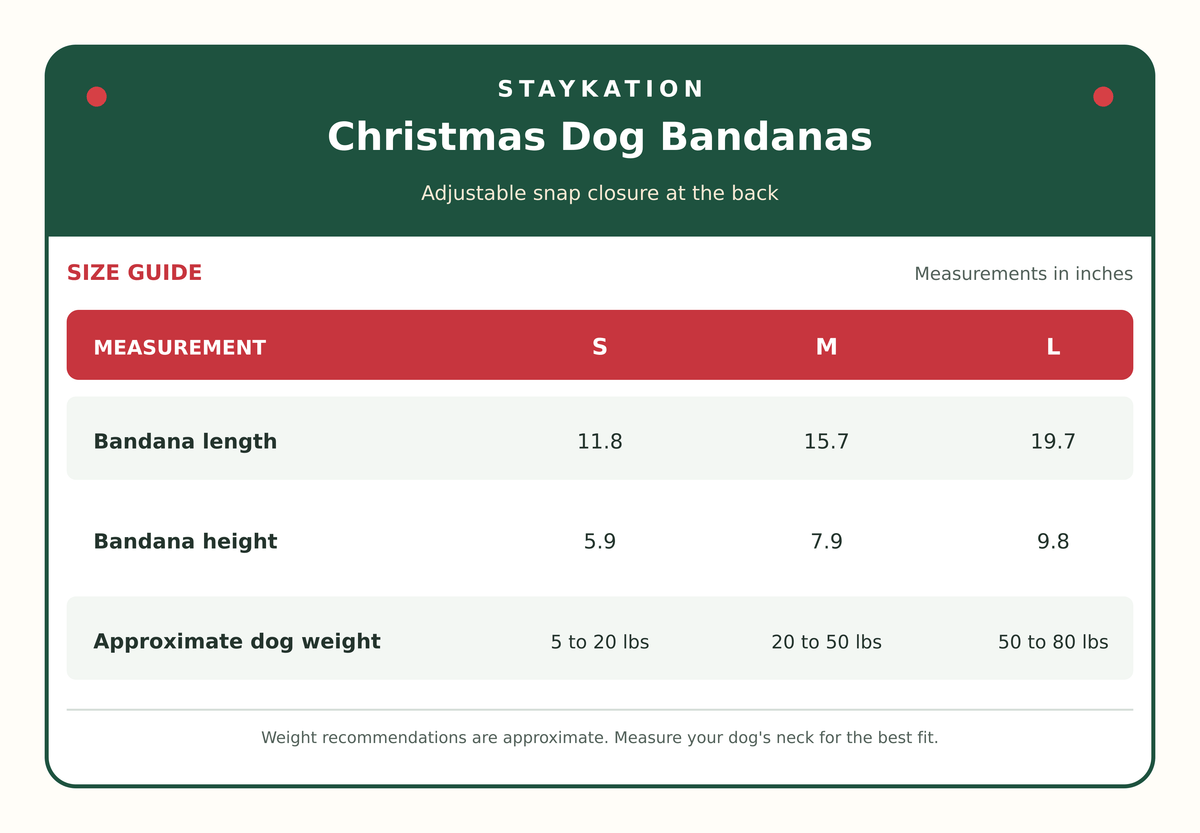 christmas dog bandana size chart