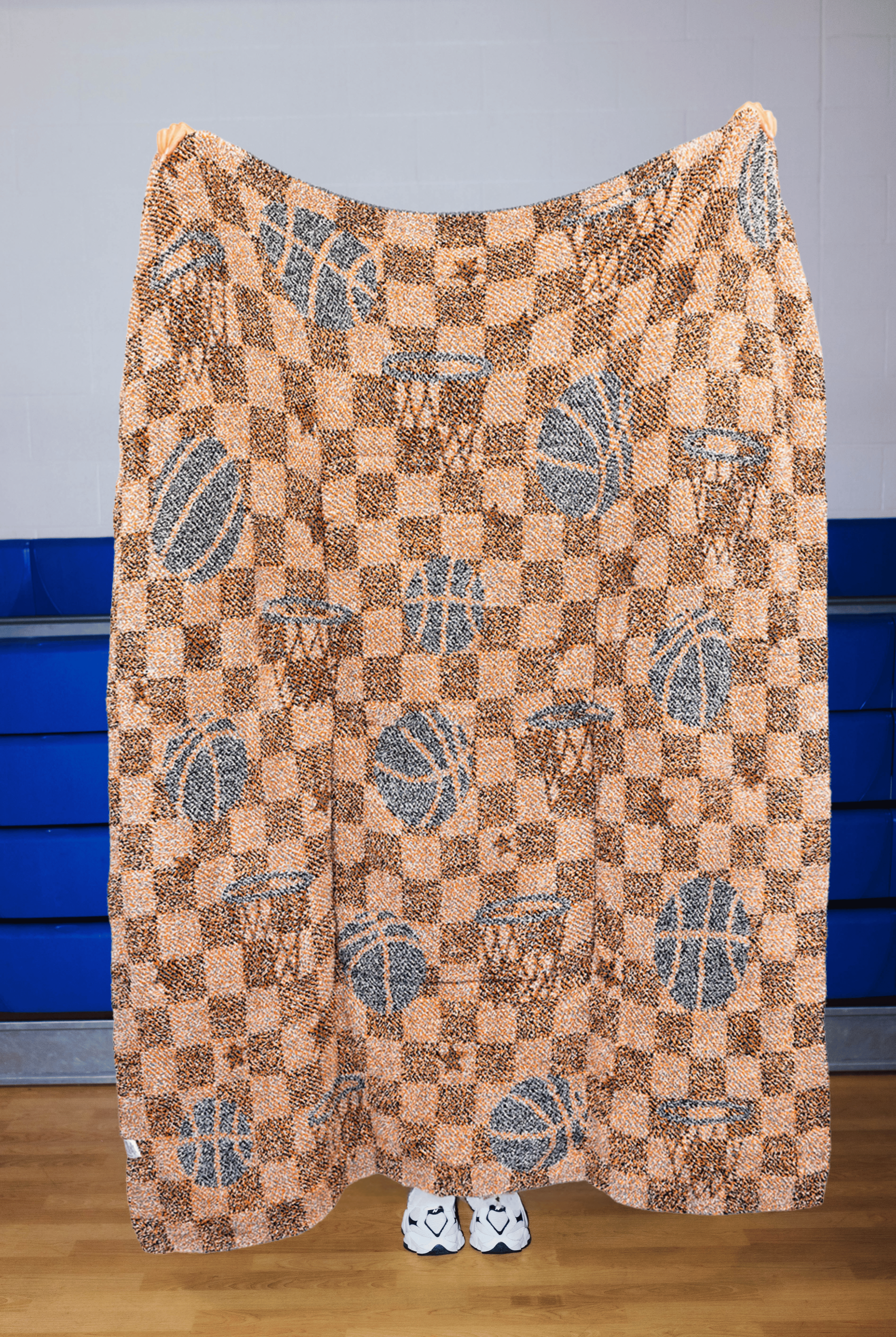 Back of the basketball blanket showing mostly orange color