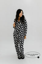 model lyndsee wearing a size small in the ghost pajamas