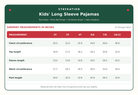 kids size chart for long sleeve christmas pajamas
