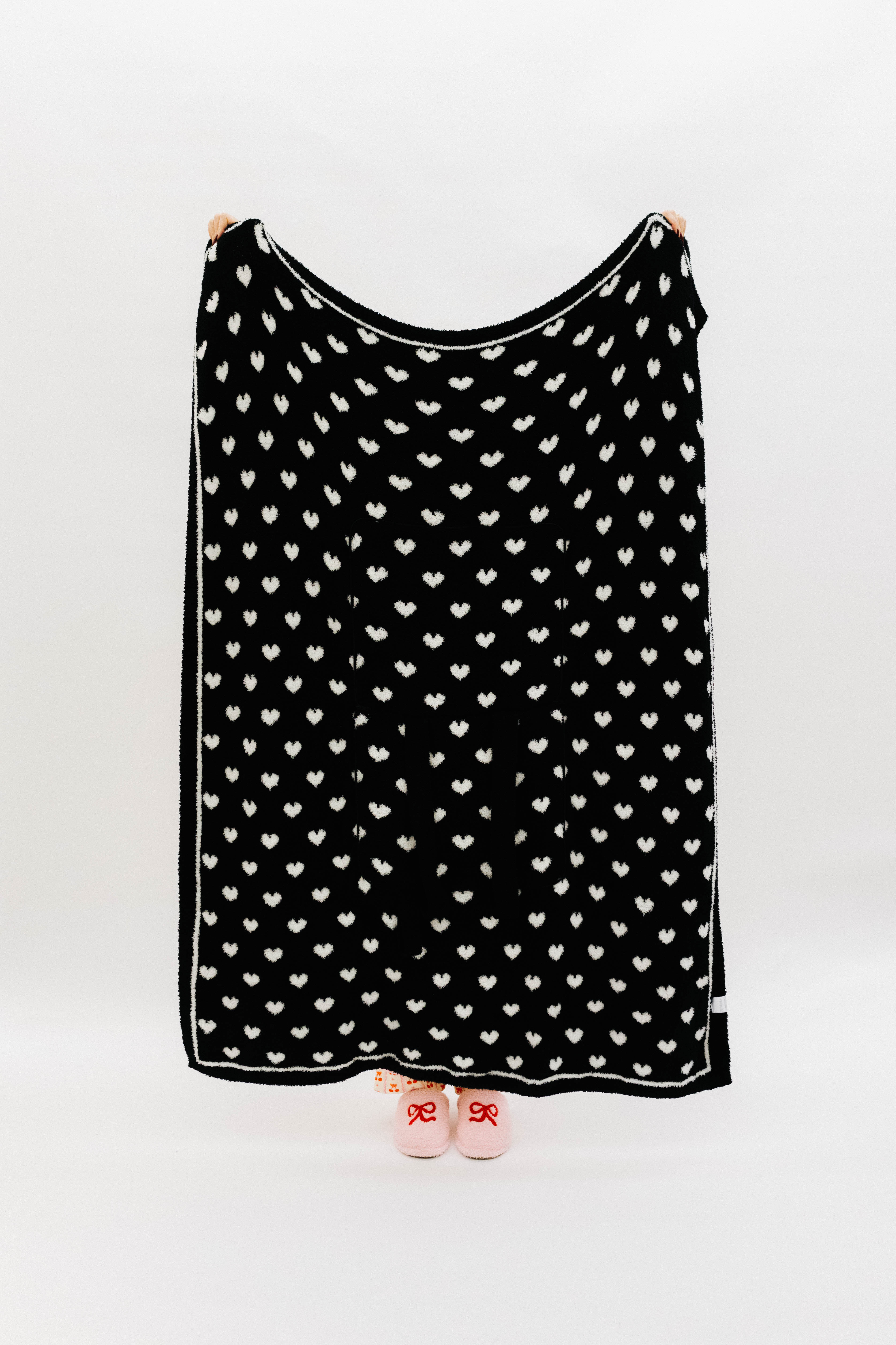 front of the black and white heart quillow - fully unfolded