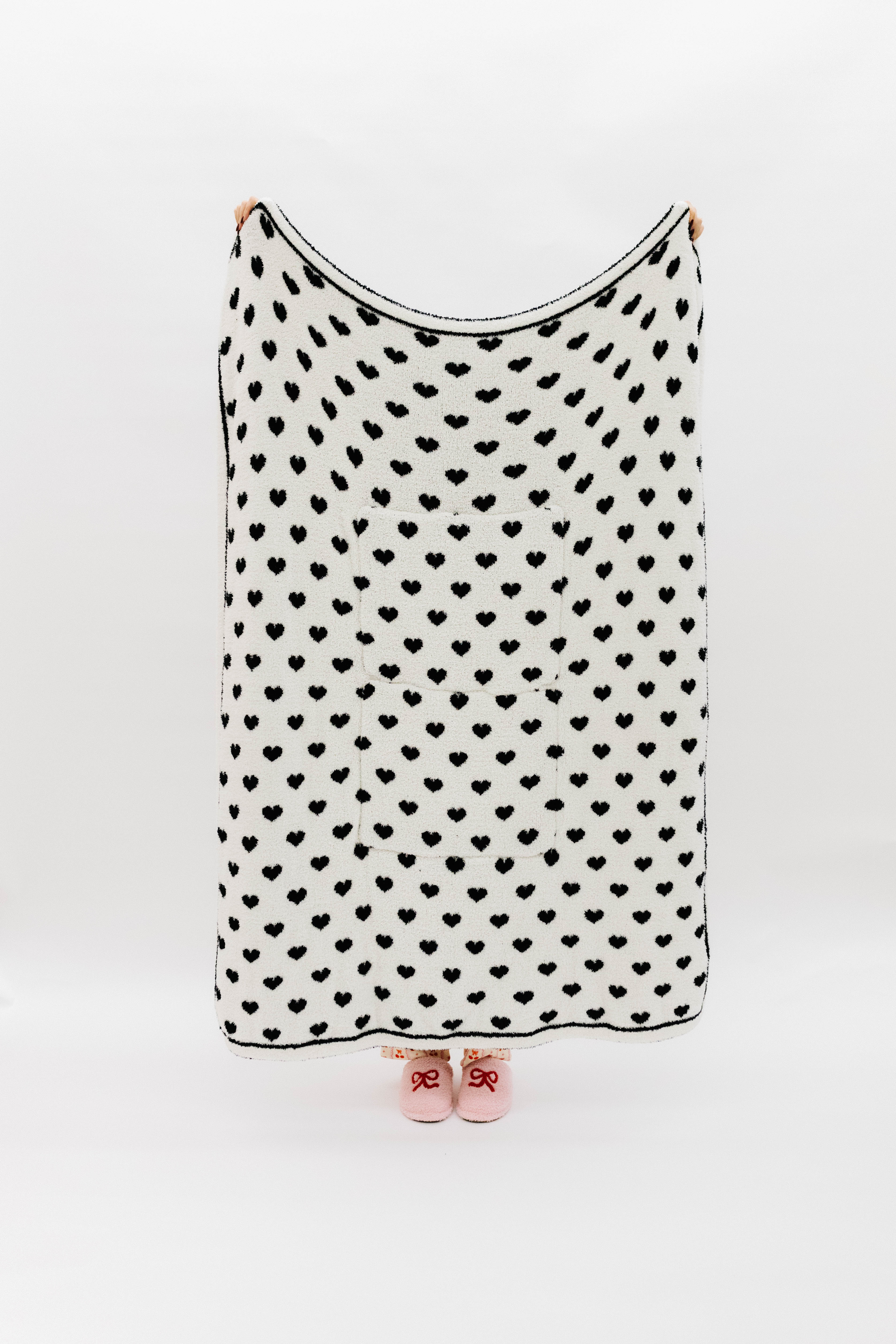 back of the black and white heart quillow - fully unfolded