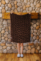 Brown faux fur kids blanket held open.