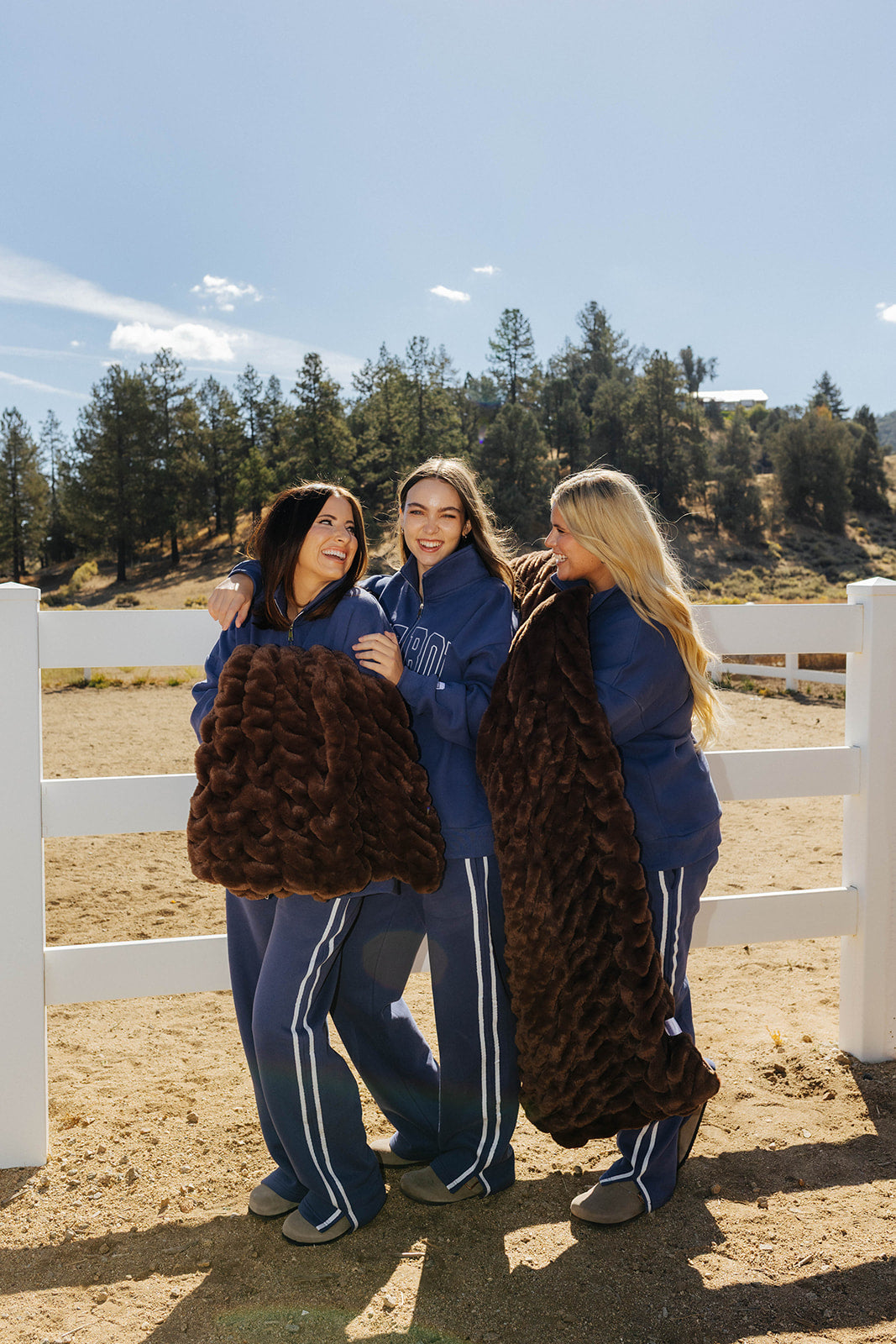 Fall Edit styling view featuring the blue Homebody zip sweatshirt.