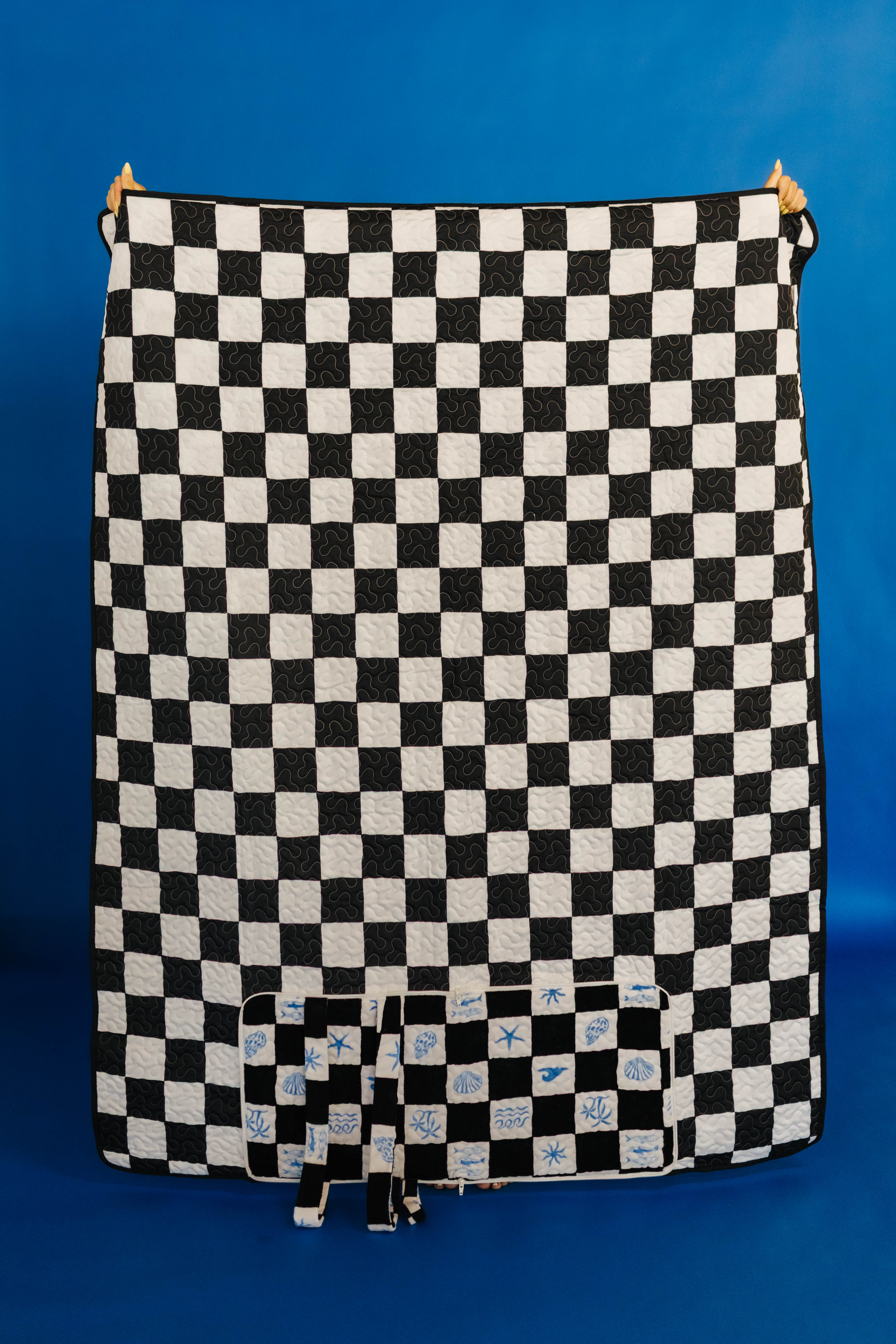 other side of black and white checkered picnic blanket 