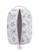 Cosmetic bag with starfish and bow pattern on a white background