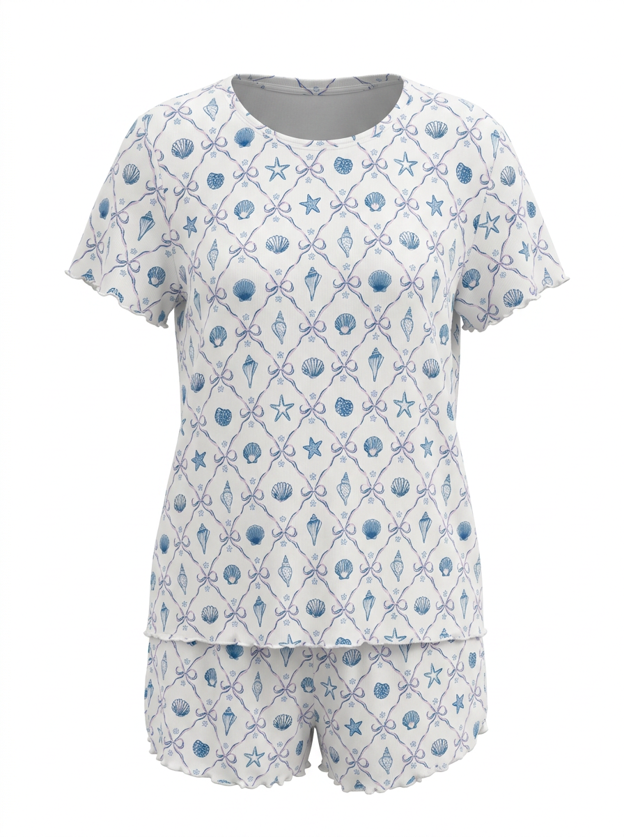mock up of shell print design with bow and shell detail