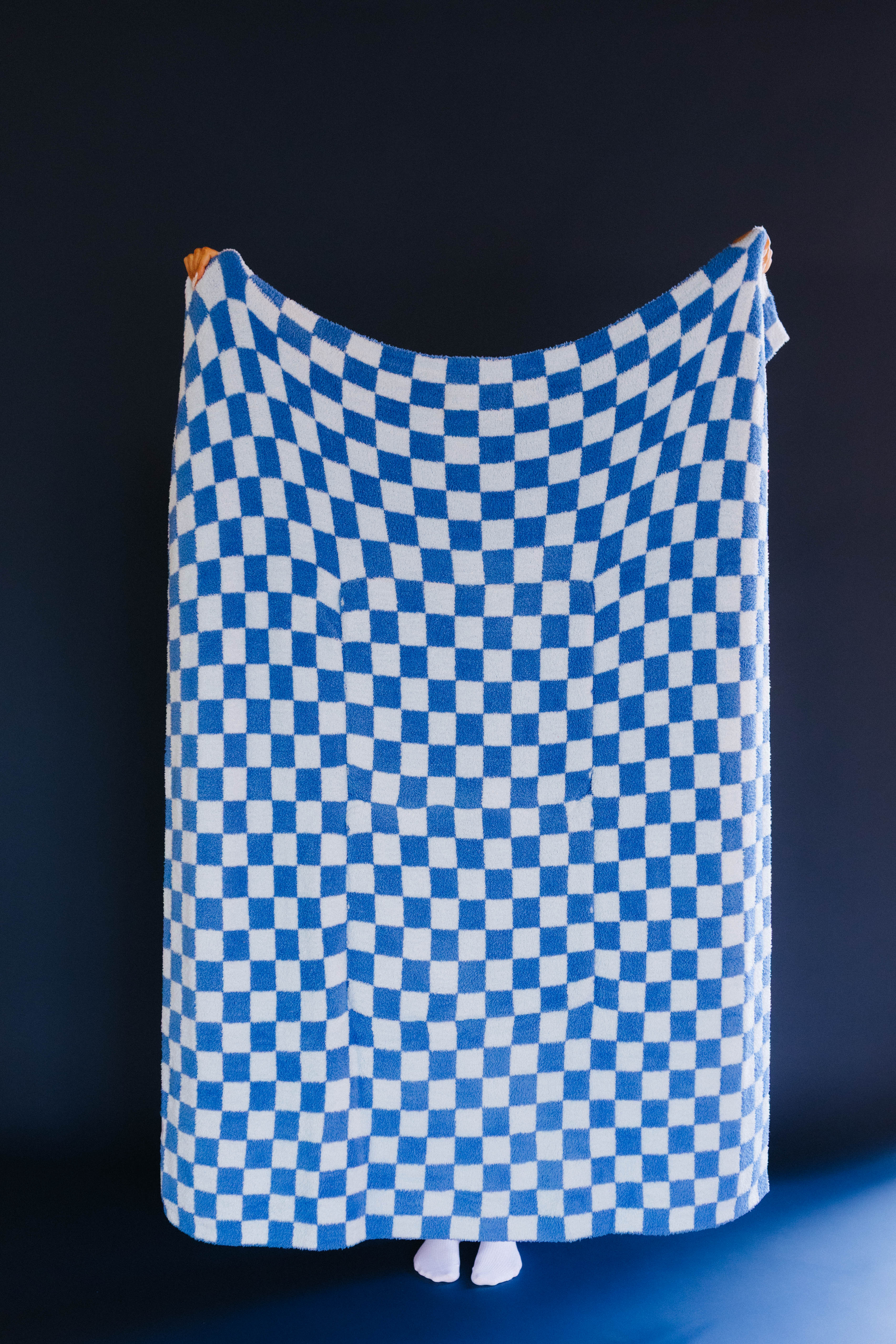 back of the blue check quillow with light blue checks and dark blue check 