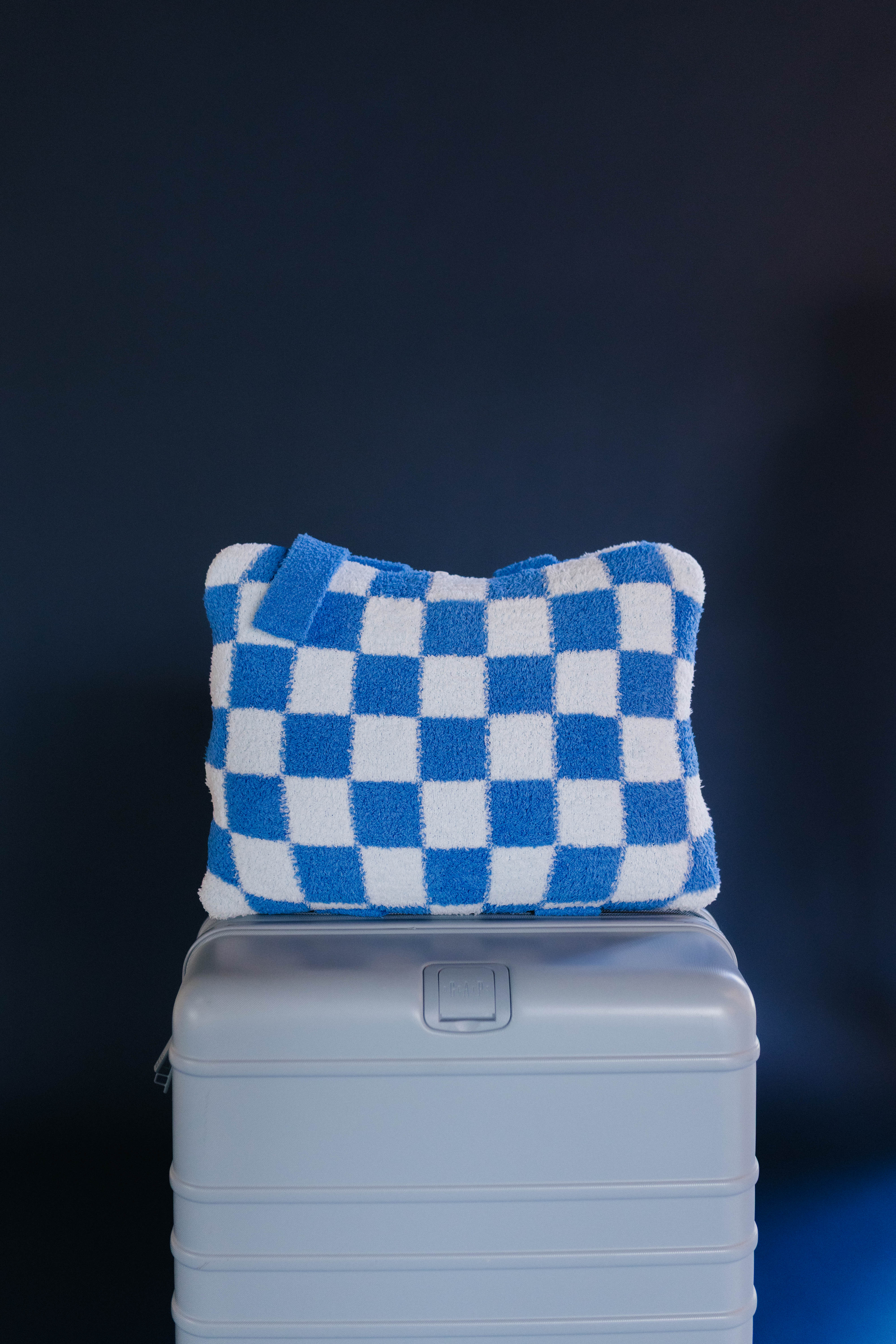 closer up view of the blue check quillow