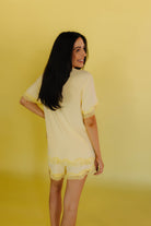 Sam modeling the size M showing the back side of the pjs