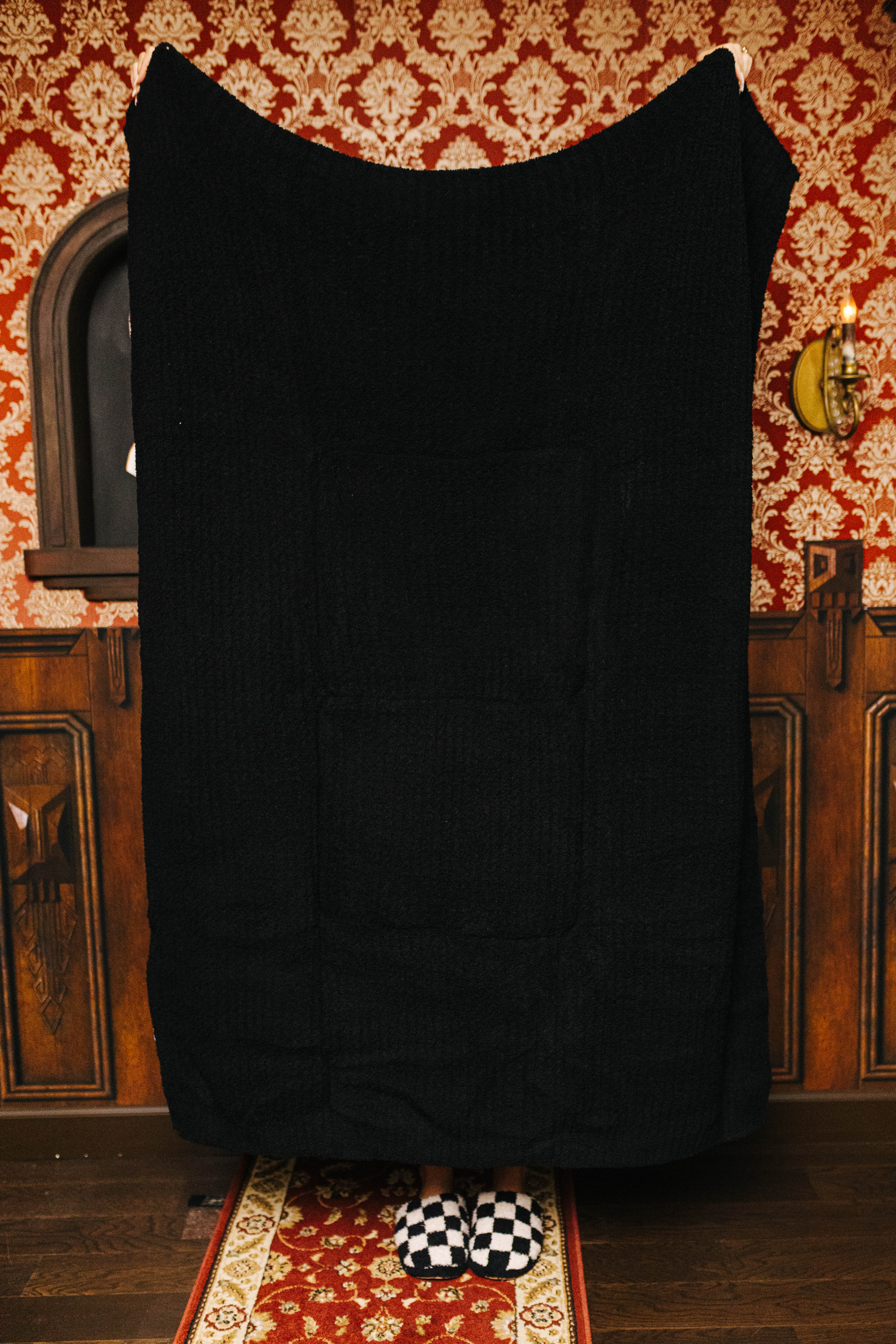 Black Waffle Quillow 50x60 shown in a closer detail view