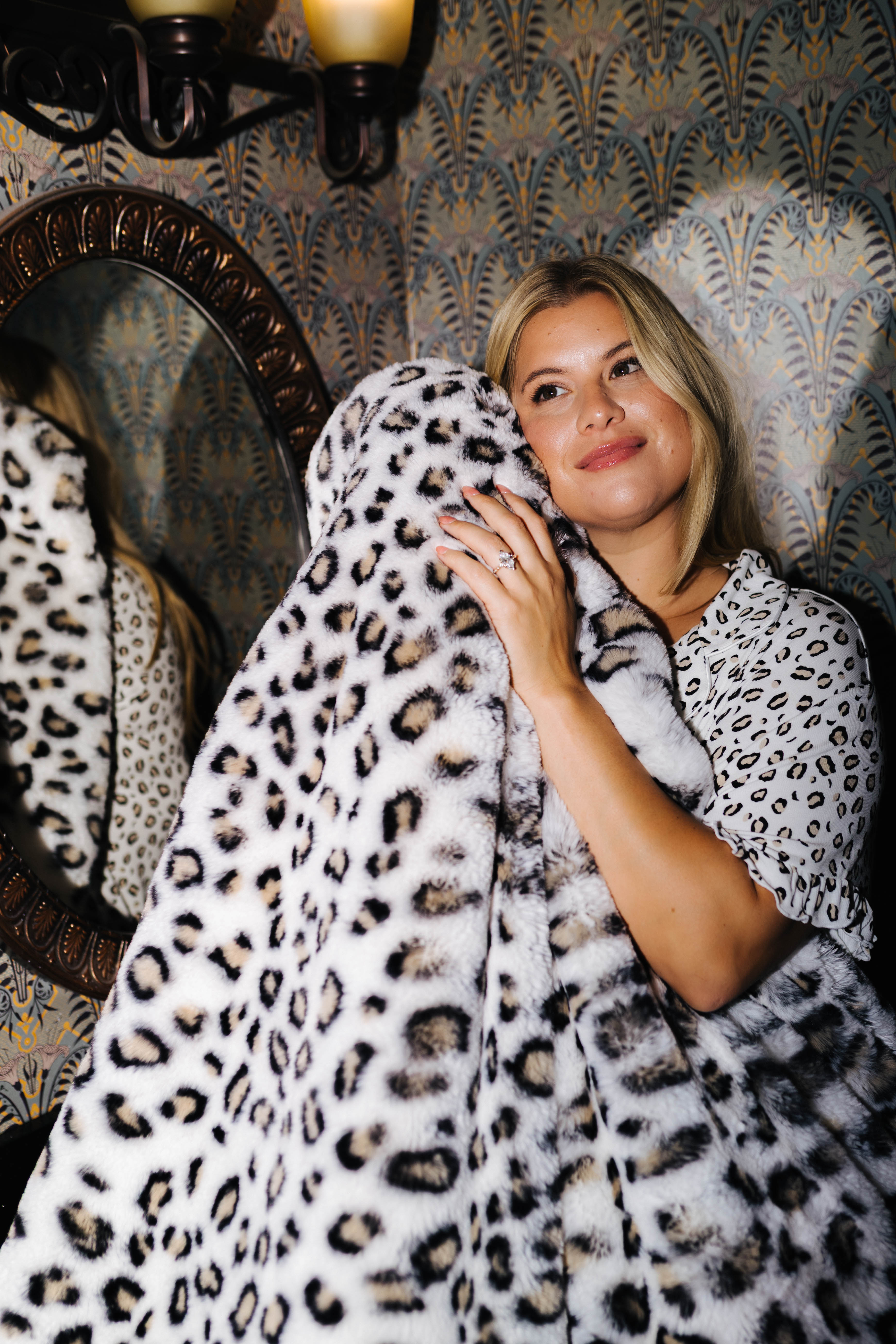 Leopard Faux Fur Blanket 60x80 shown in a closer detail view