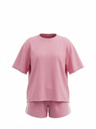 Pink t-shirt and shorts set on a white background