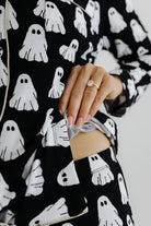 model showing waistband of the ghost pajamas