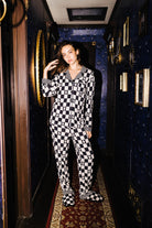 Adult Ghost Check Ribbed Pajama Set (Pockets) shown in a full length lifestyle view