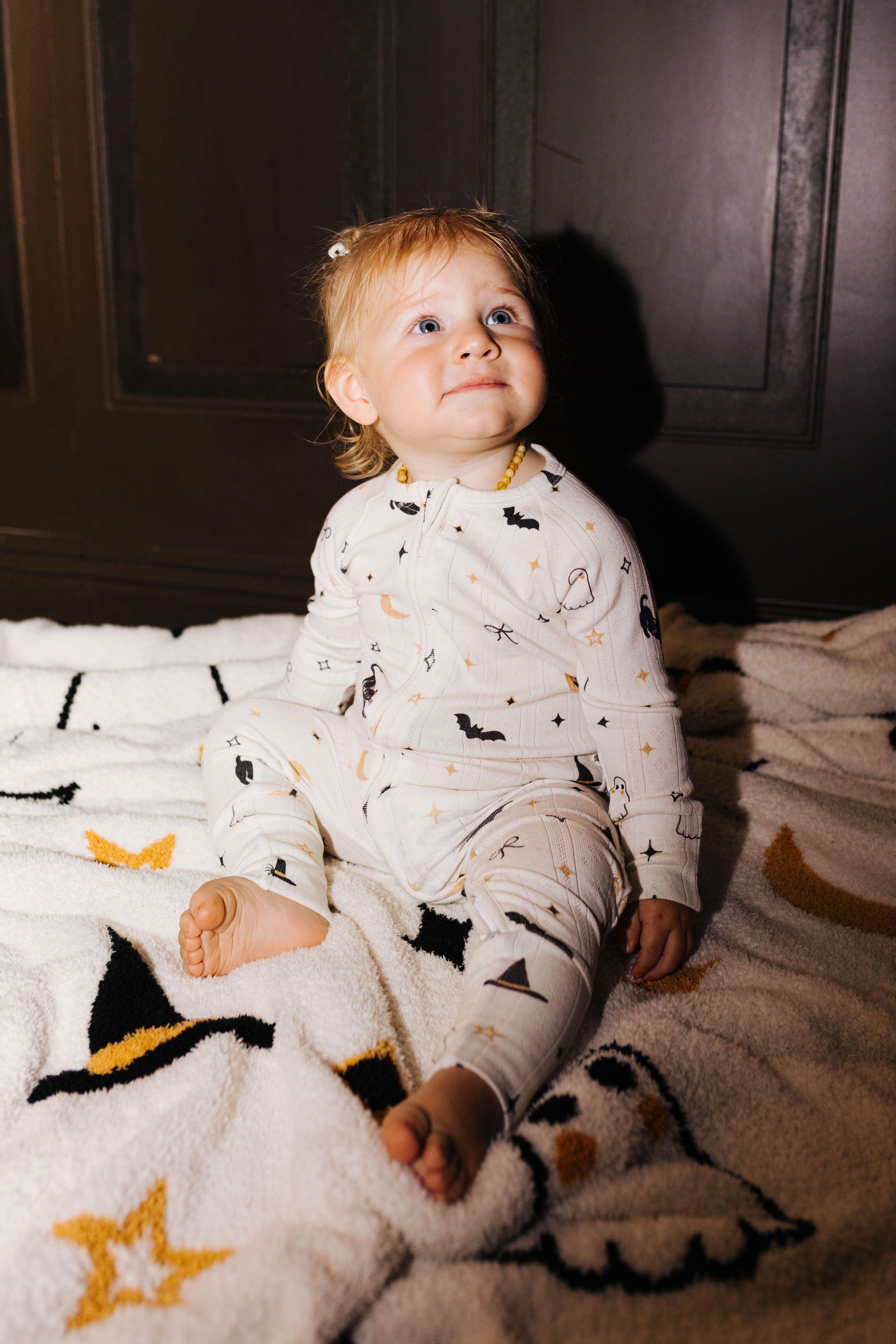 Baby Halloween Icon Pointelle Zip Pajamas shown in a closer detail view
