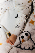 Close view of a ghost motif on the Halloween Icon Print blanket