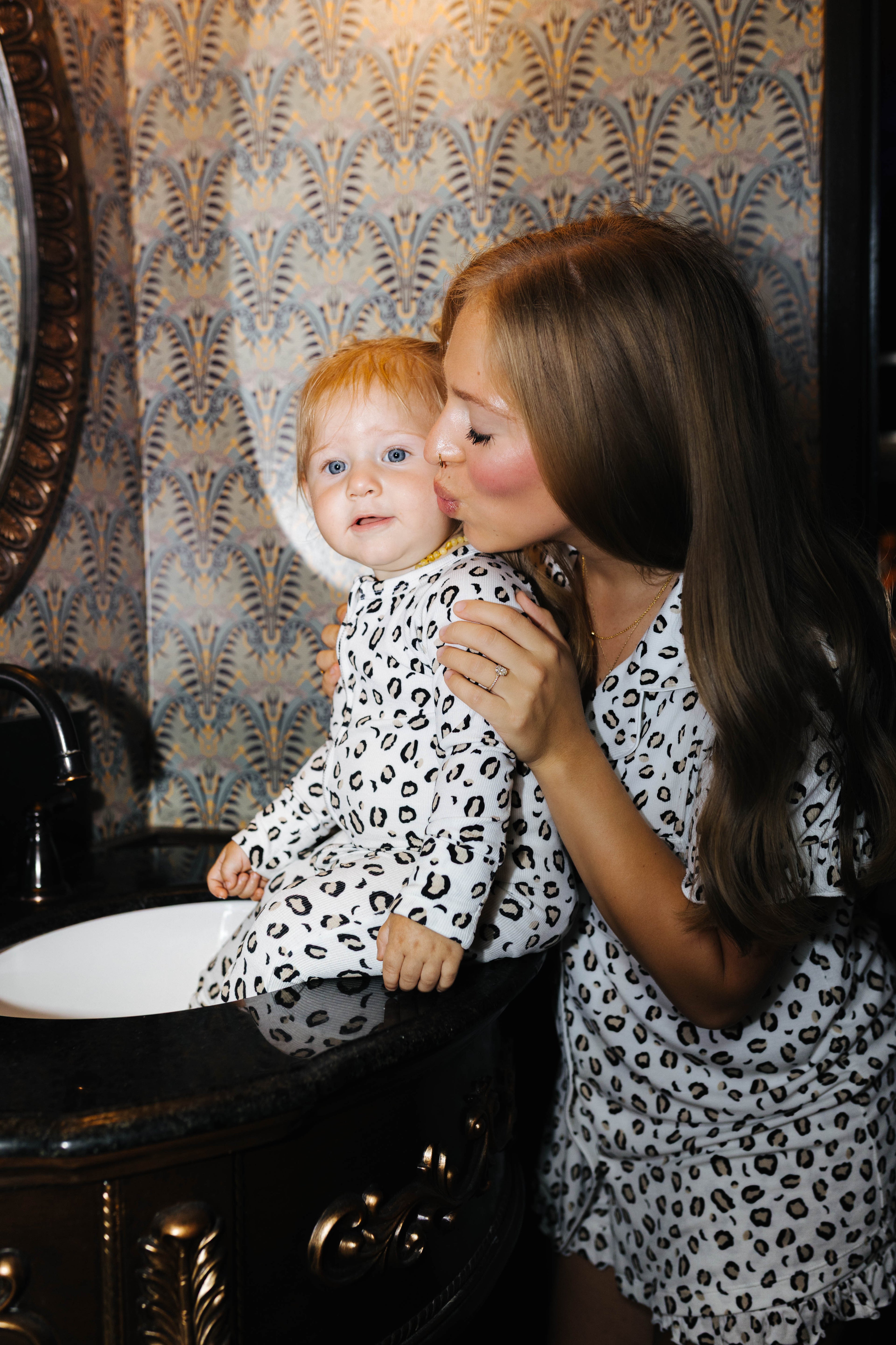 Baby Leopard Ribbed Zip Pajamas shown from an alternate angle