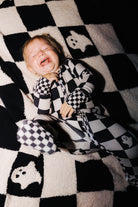 Baby Ghost Check Ribbed Zip Pajamas shown in a closer detail view