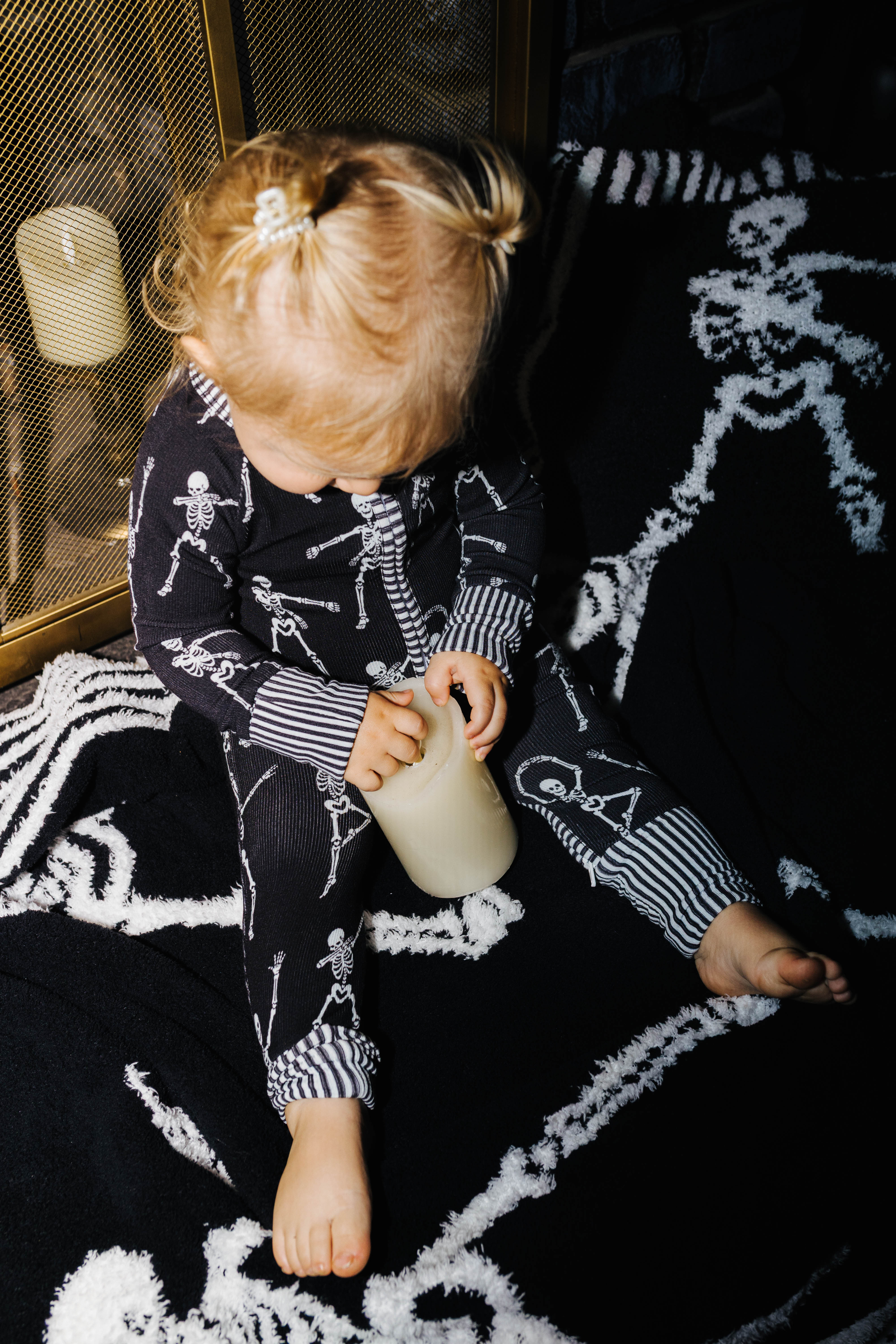 Baby Skelly Ribbed Zip Pajamas shown from an alternate angle