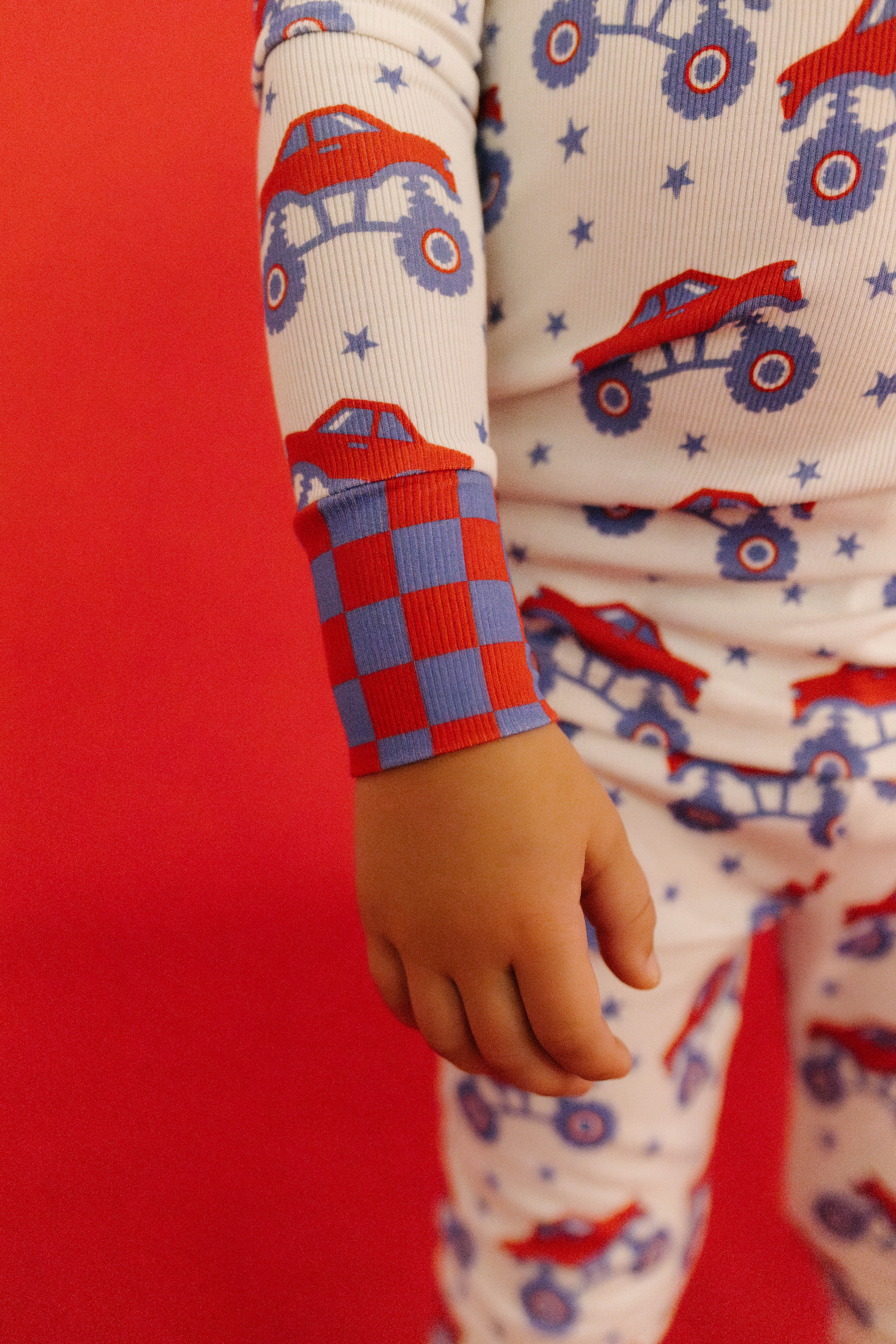 close up detail of the check print on the arms