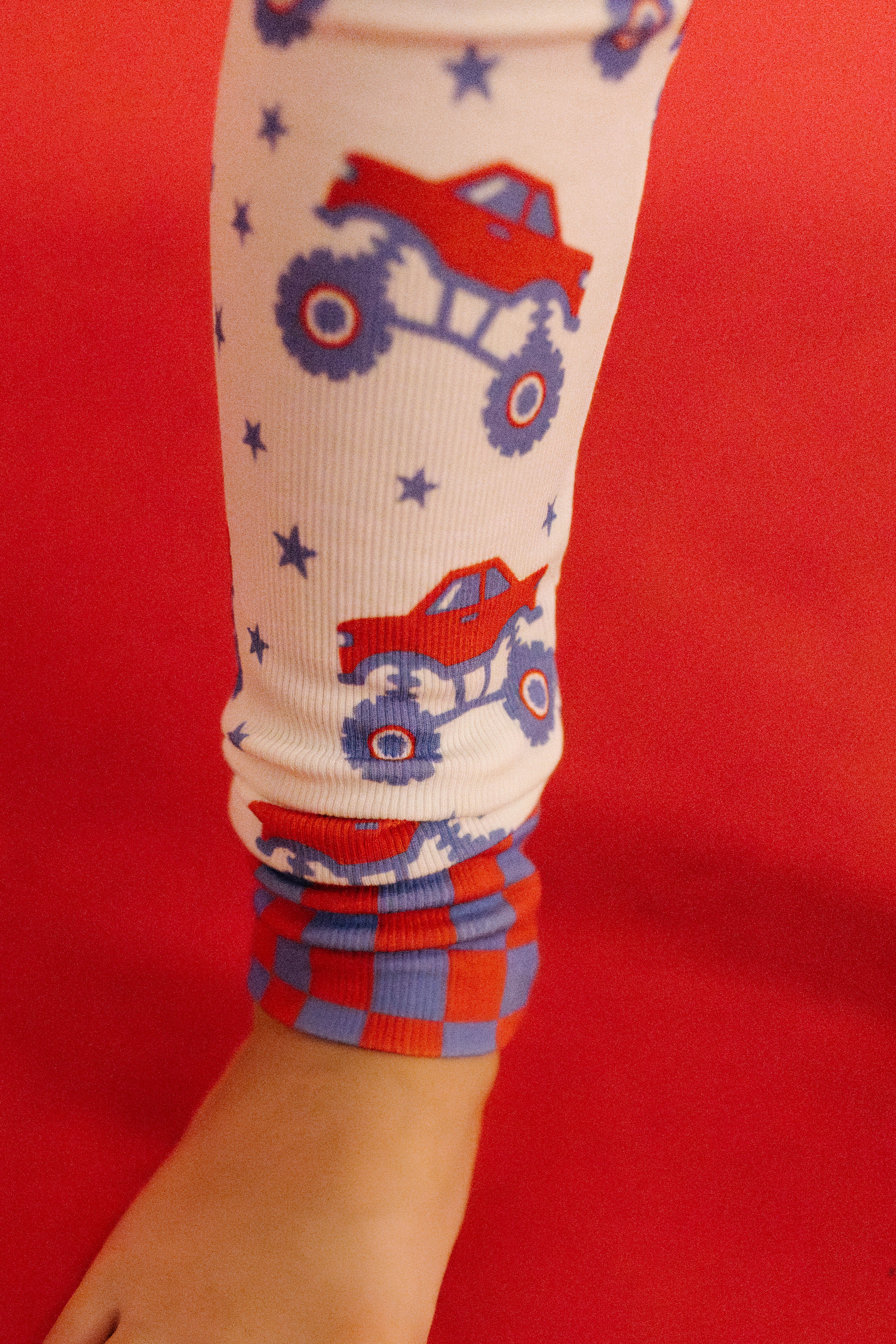close up detail of the check detailing on the ankle