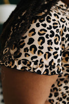 Close-up of a leopard print pj top with a blurred background