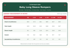 baby size chart reference for zipper pjs 