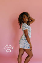 Woman wearing a shell pj set in size S