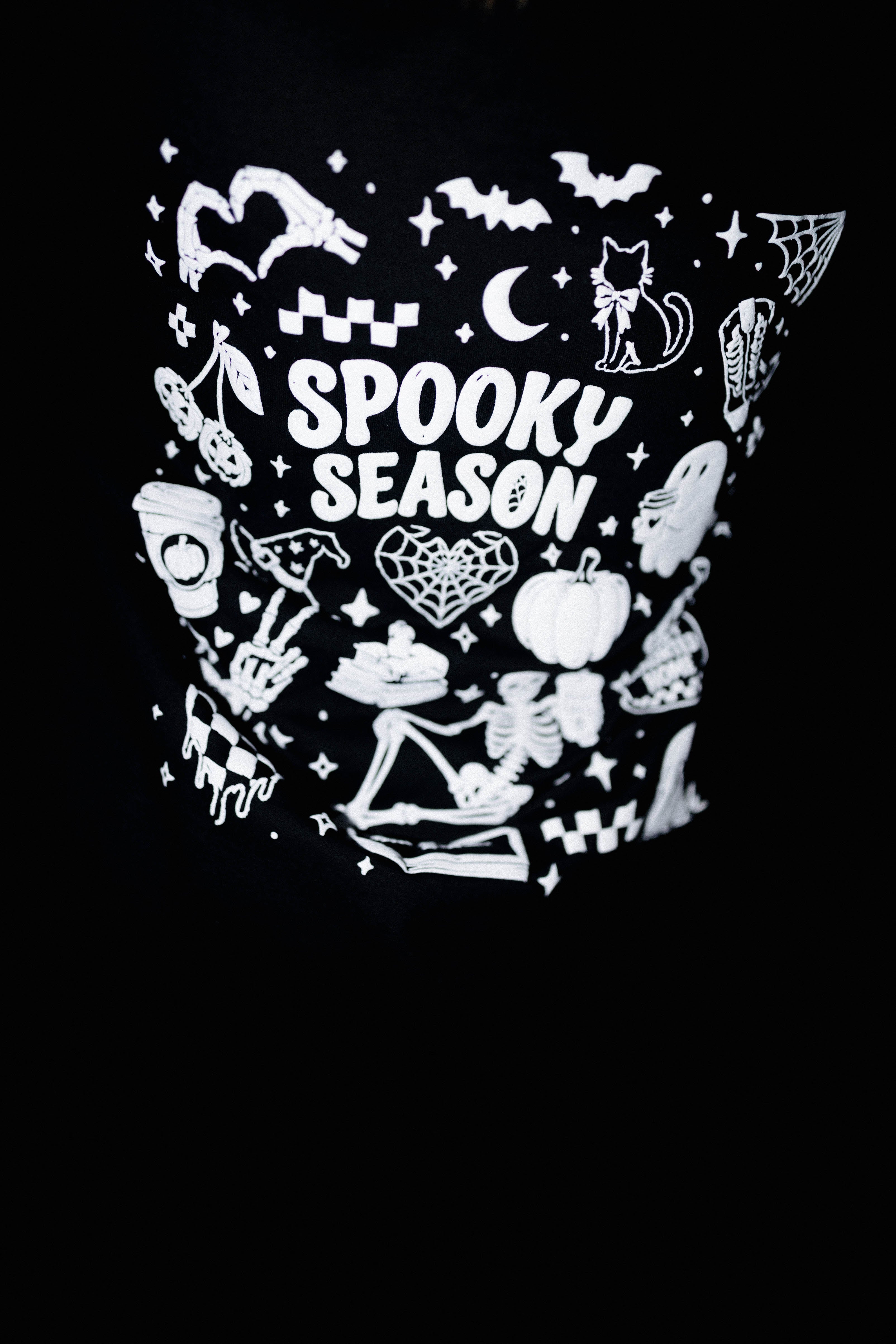 Close view of the Halloween graphic on the sweatshirt back