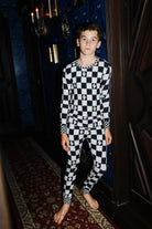 Front view of kids Ghost Check long pajamas