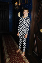 Kids Ghost Check Ribbed Pajama Set shown from an alternate angle