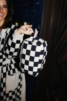 Sand & Black Check Cosmetic Bag shown in a closer detail view